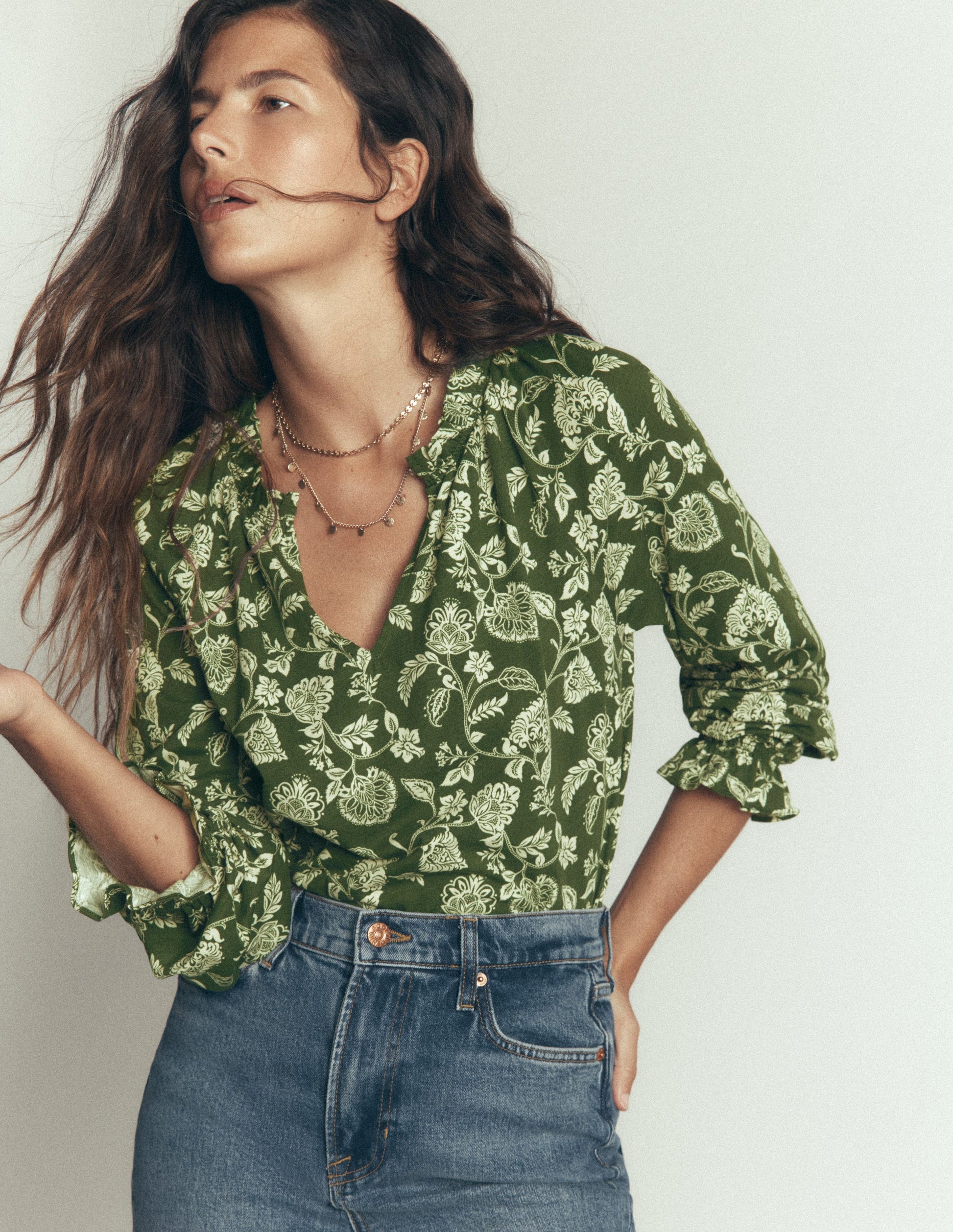 Pia Ruffle Detail Top-Chive Planted Meadows-2
