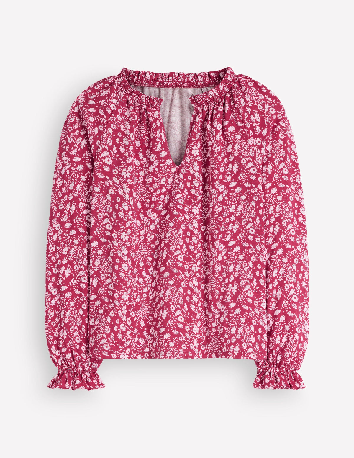 Pia Ruffle Detail Top-Red Bud, Scattered Flora-7