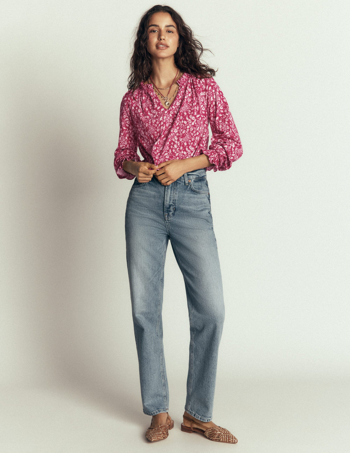 Pia Ruffle Detail Top-Red Bud, Scattered Flora-5