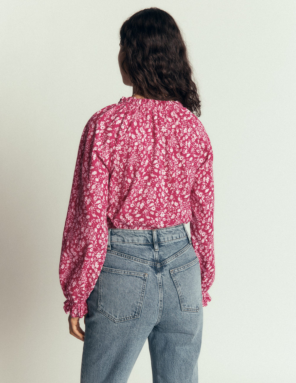 Pia Ruffle Detail Top-Red Bud, Scattered Flora-6