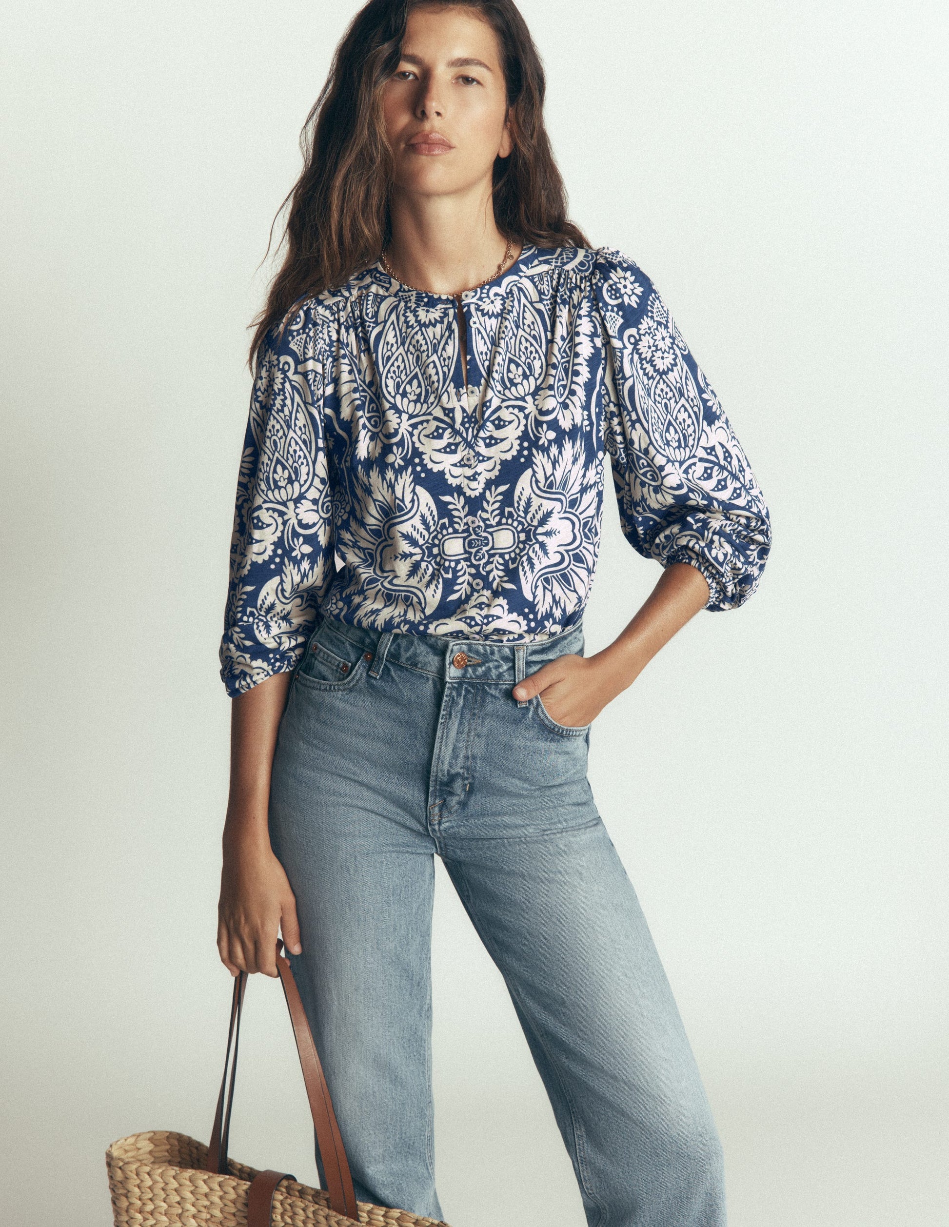 Ara Jersey Shirt-True Navy,  Arabesque Meadows-1