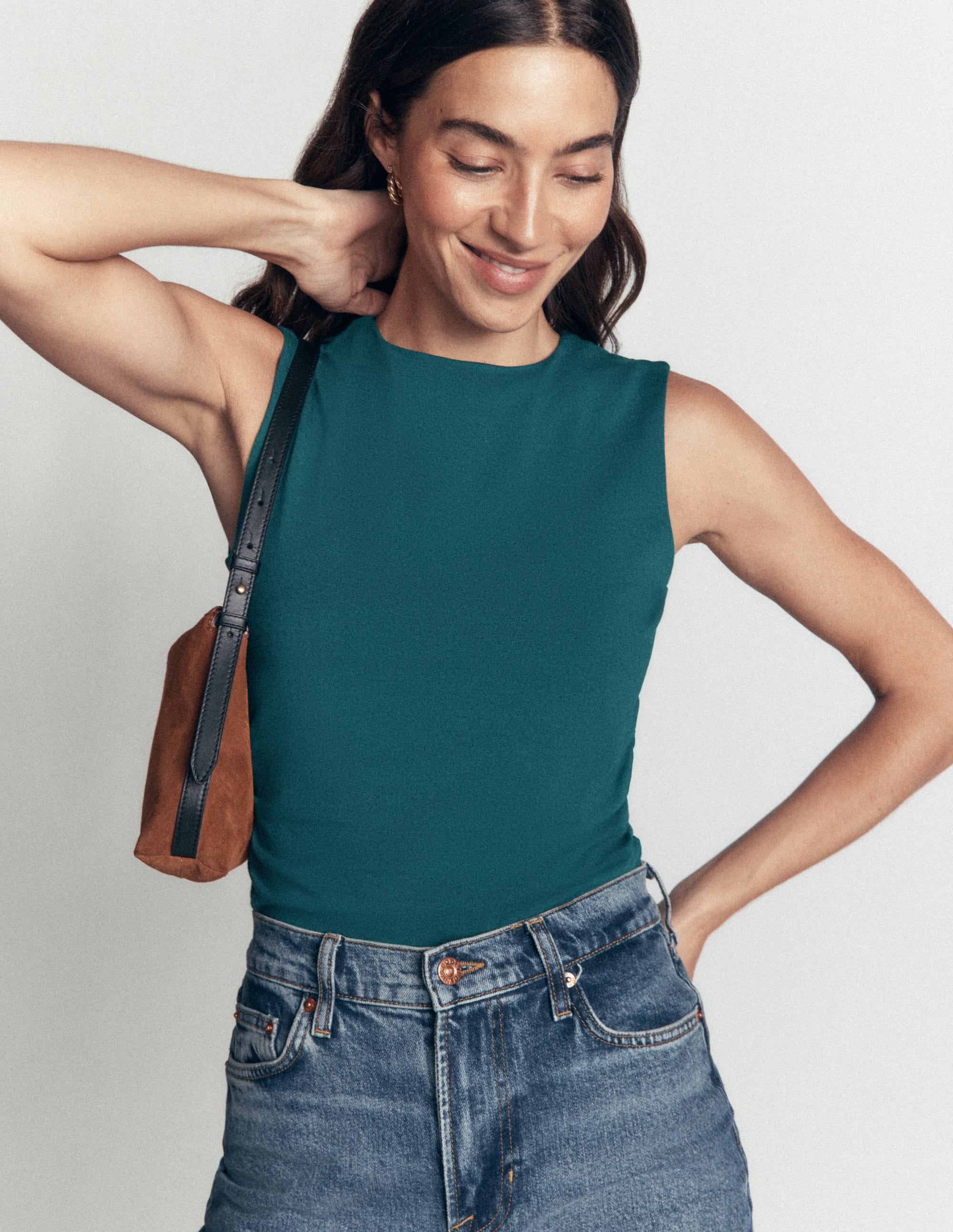 Tia Sleeveless Ruch Jersey Top-Midnight Teal - Image 1