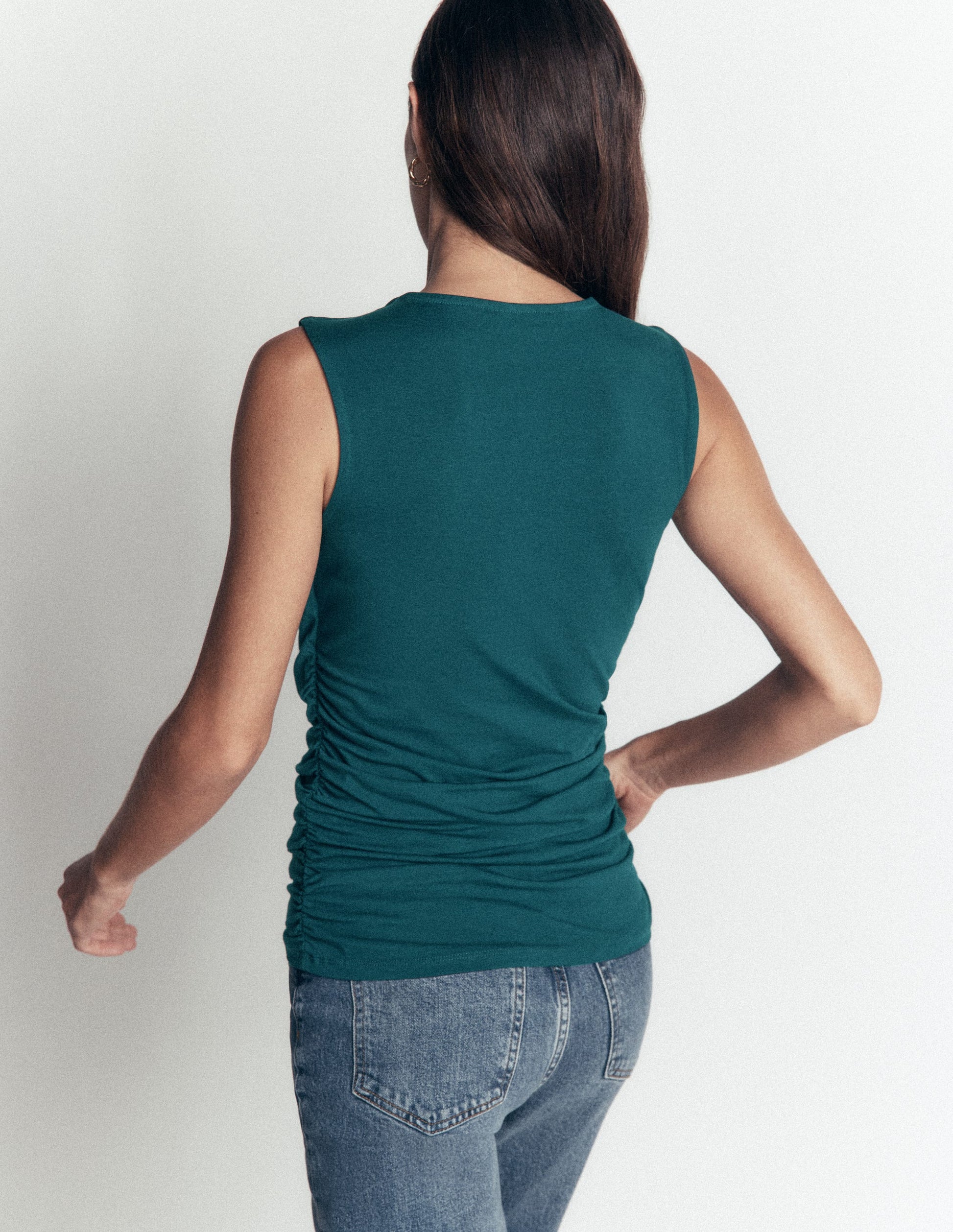 Tia Sleeveless Ruch Jersey Top-Midnight Teal-3