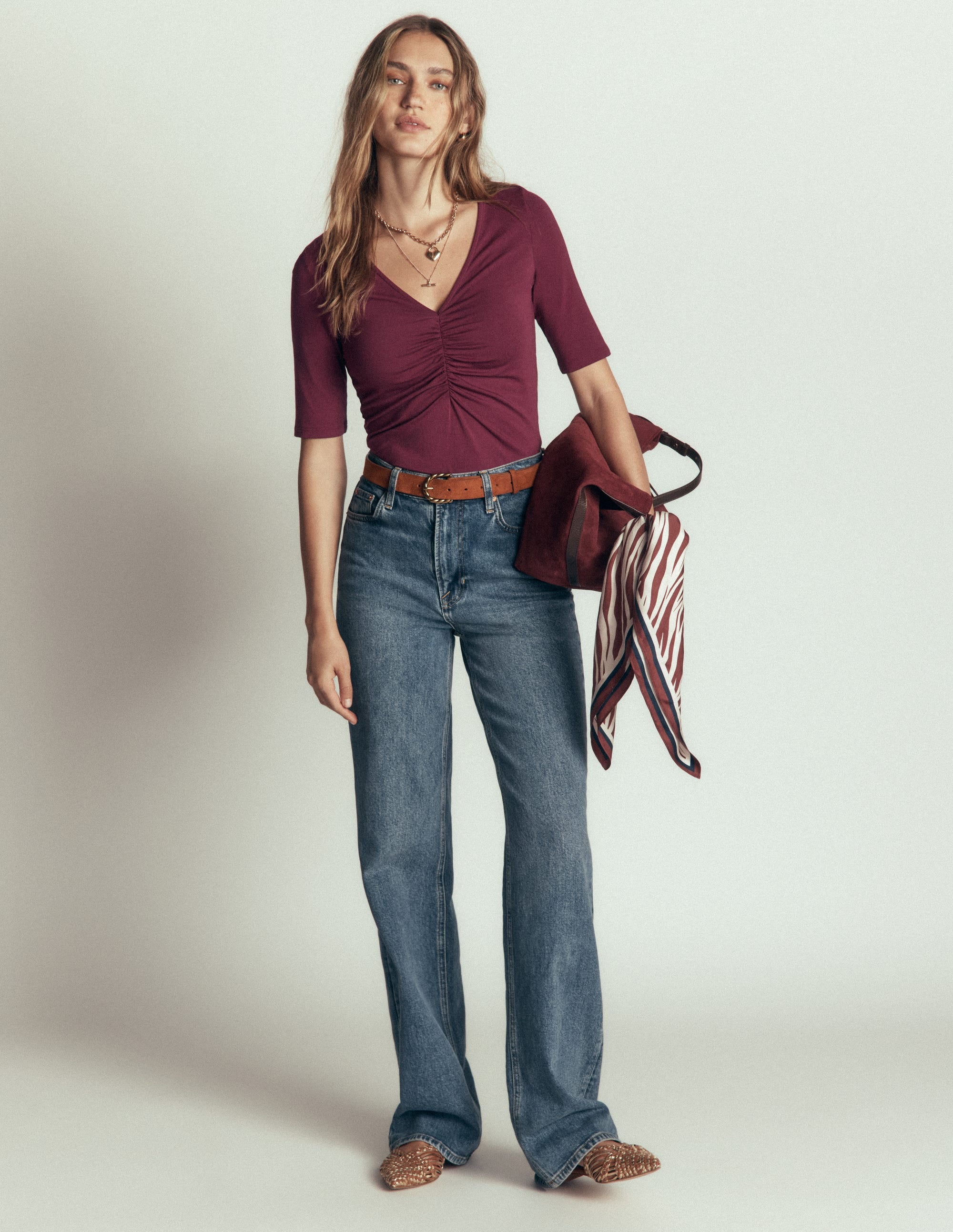 Tia Ruched V-neck Top-Deep Wisteria - Image 2