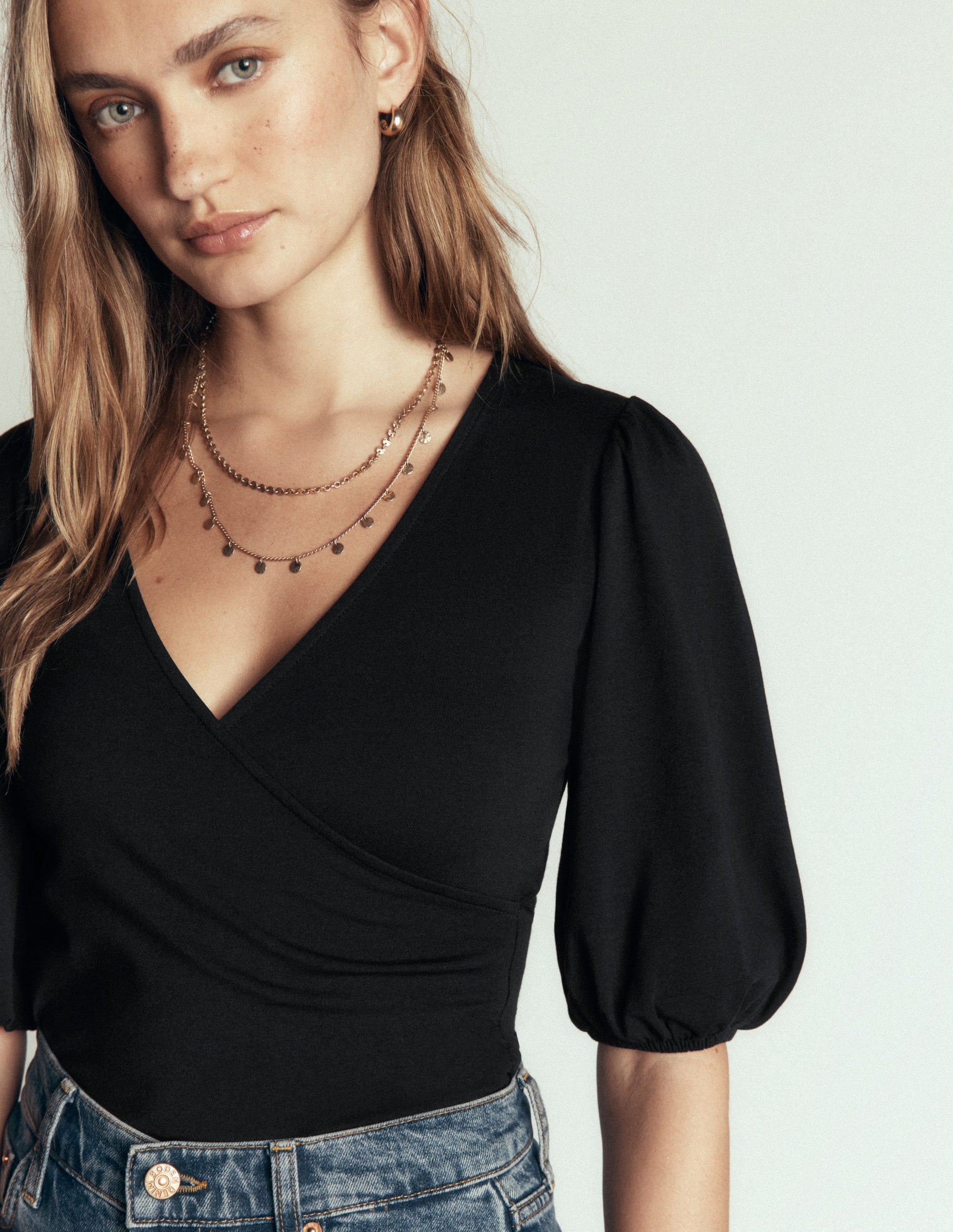 Tia Ruched Wrap Top-Black-2