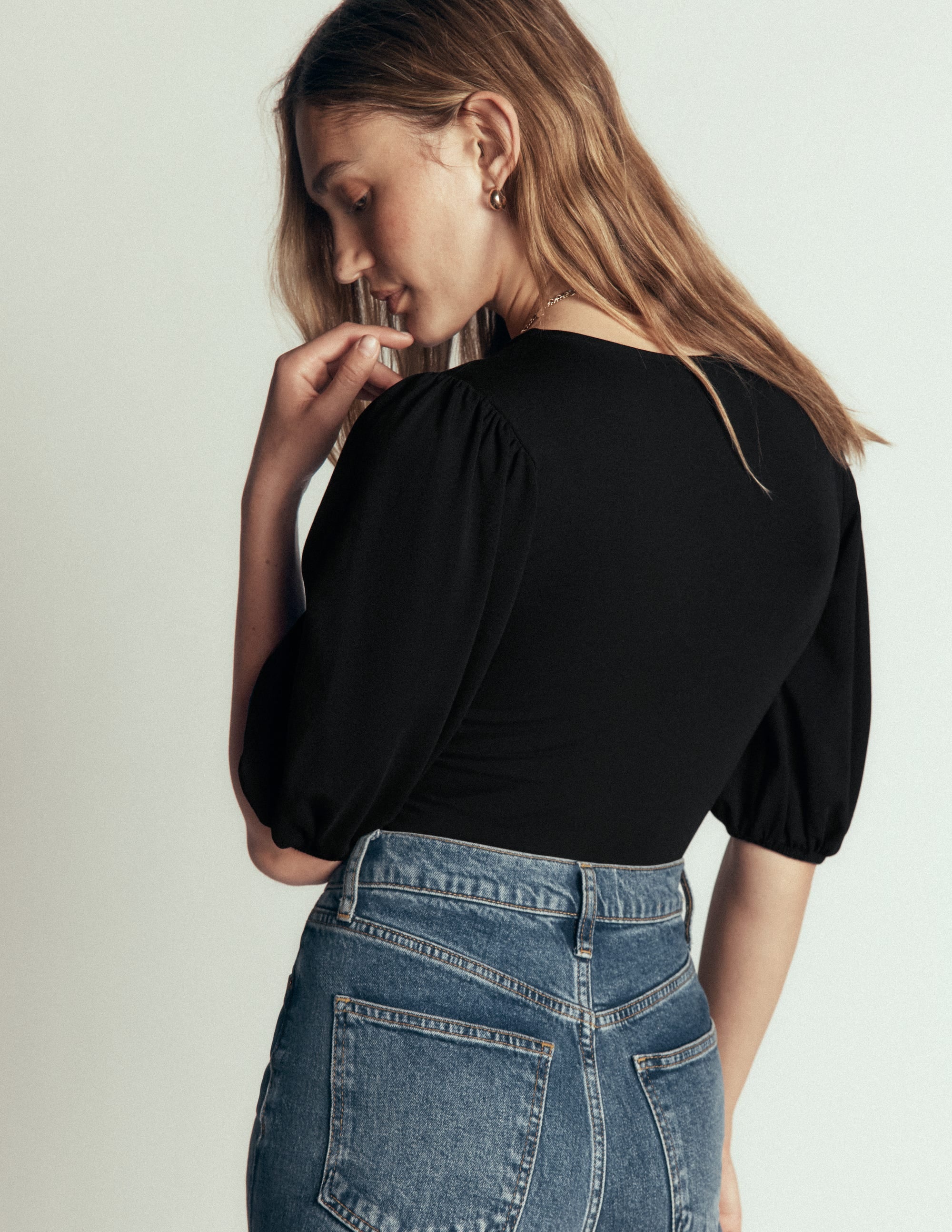 Tia Ruched Wrap Top-Black - Image 3