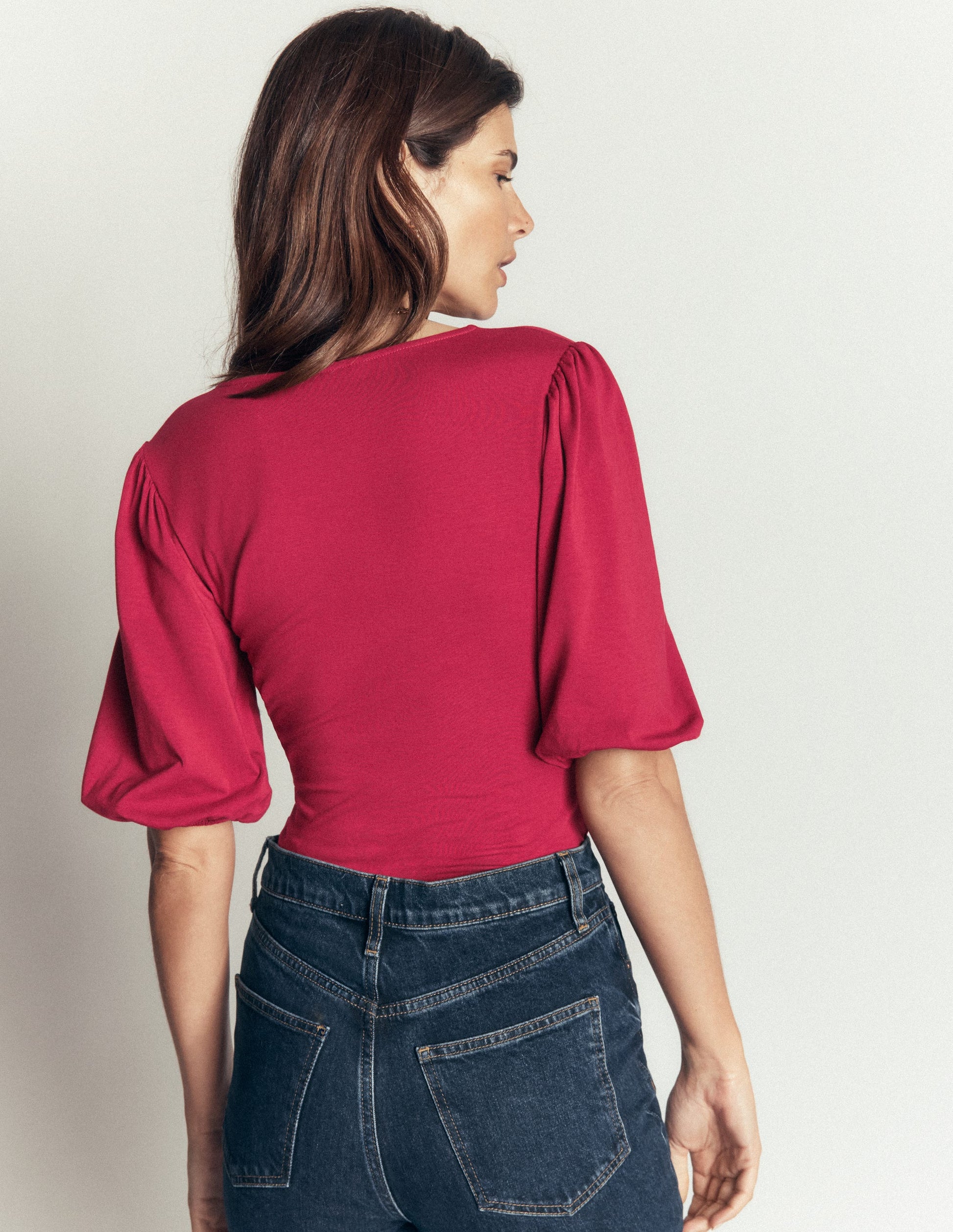 Tia Ruched Wrap Top-Ruby Red-2
