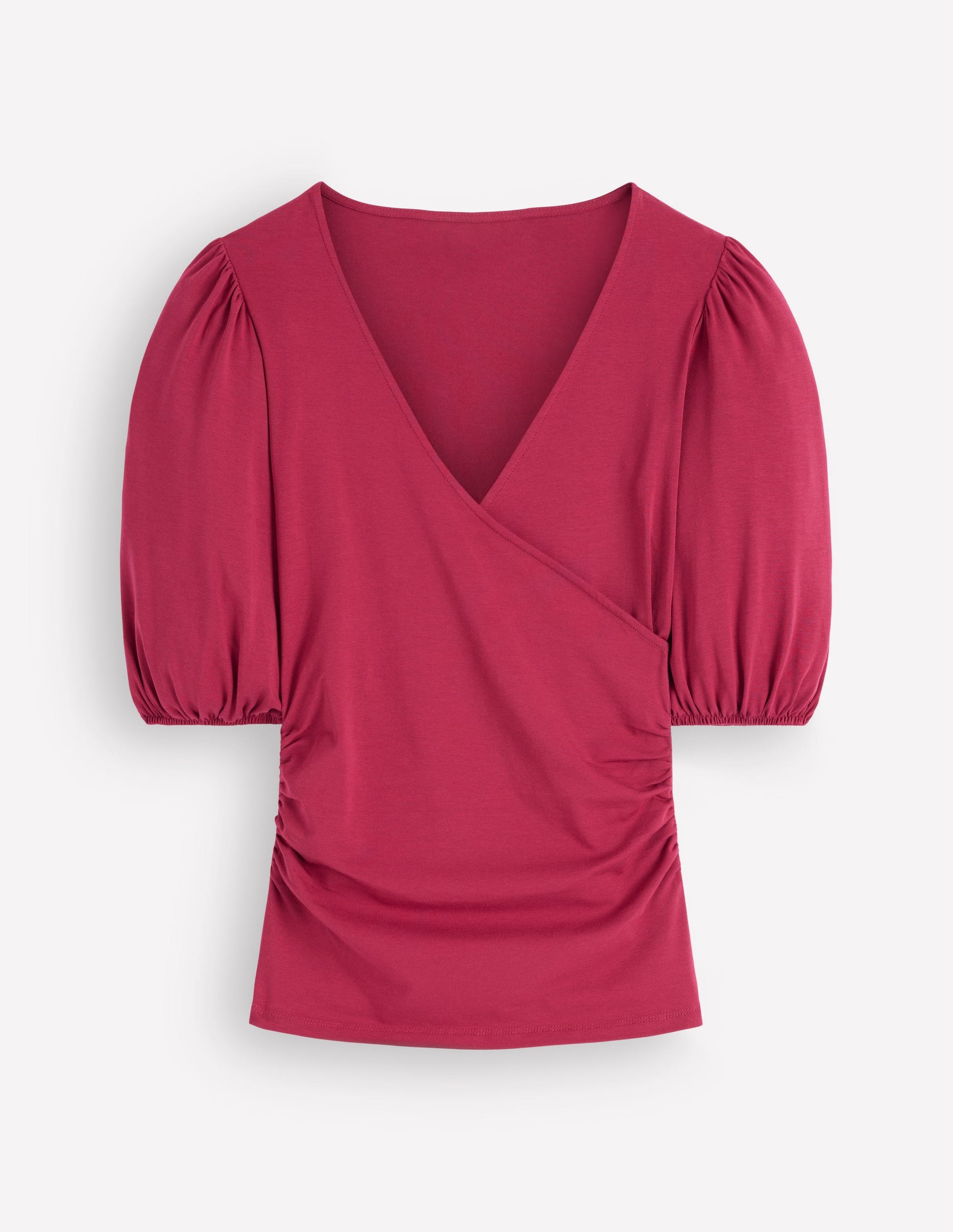 Tia Ruched Wrap Top-Ruby Red-5