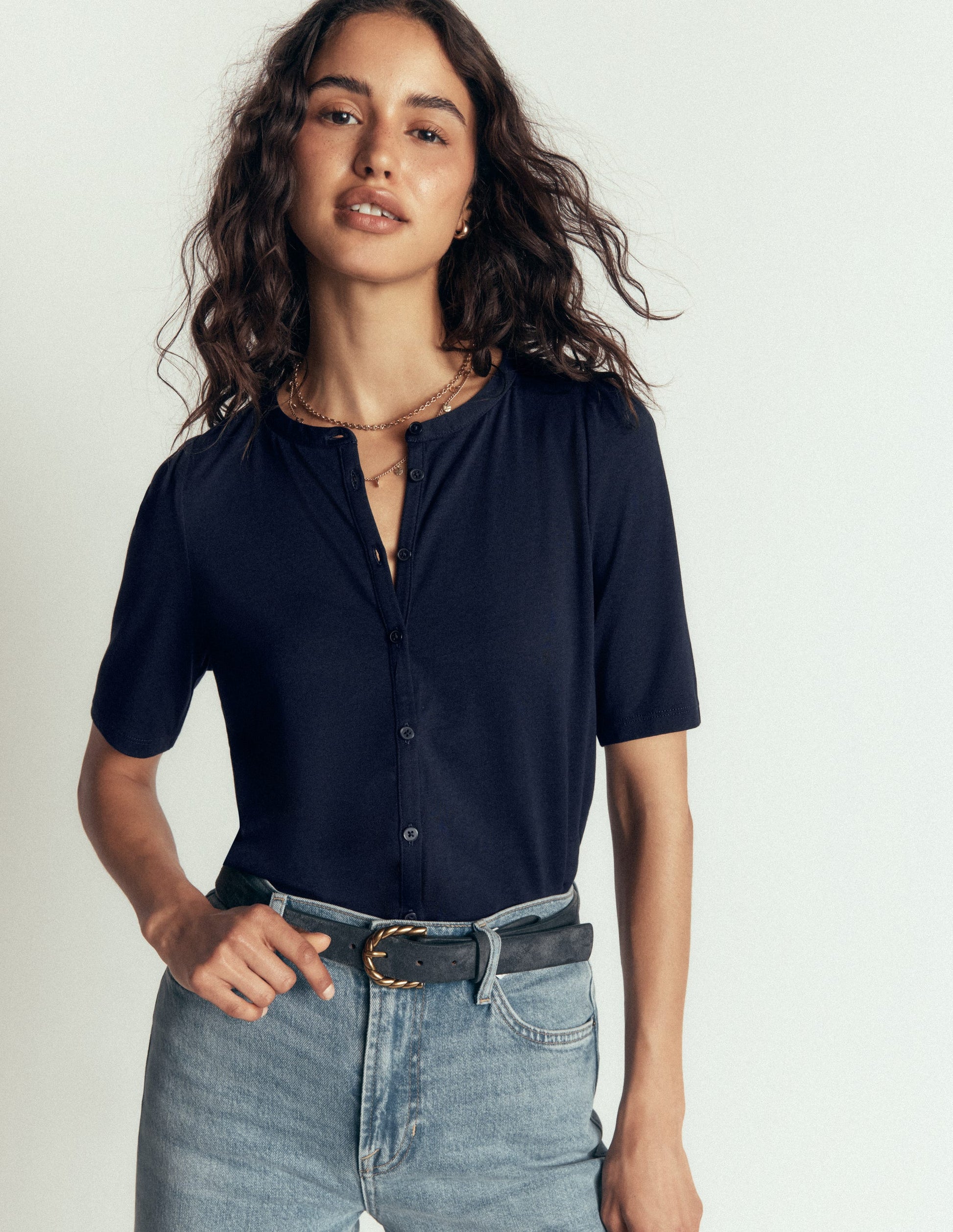 Supersoft Short Puff Shirt-Navy-1