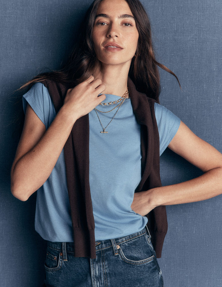 Supersoft Slash Neck T-Shirt-Blue Aura
