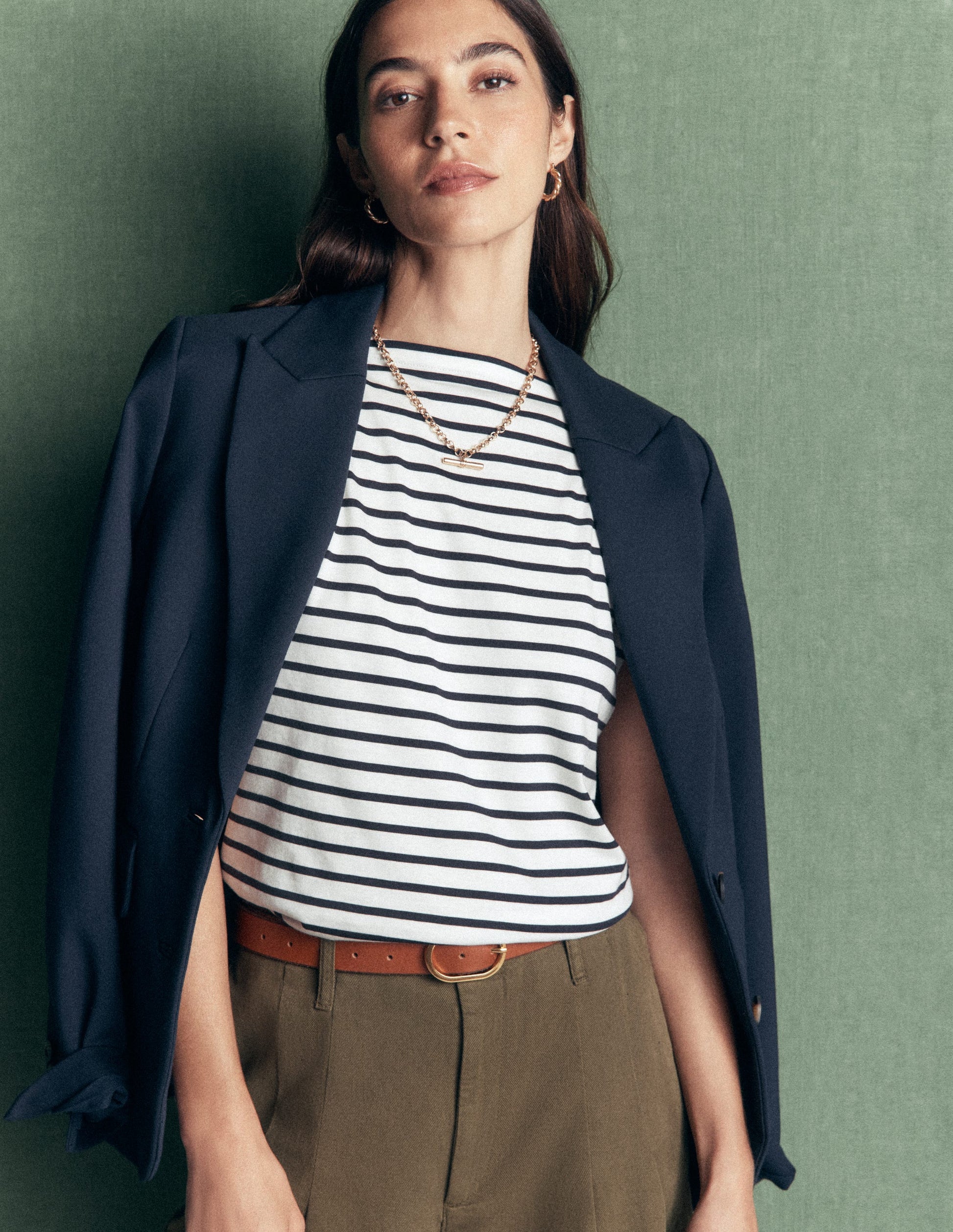 Supersoft Slash Neck T-Shirt-Ivory and Navy Stripe-1