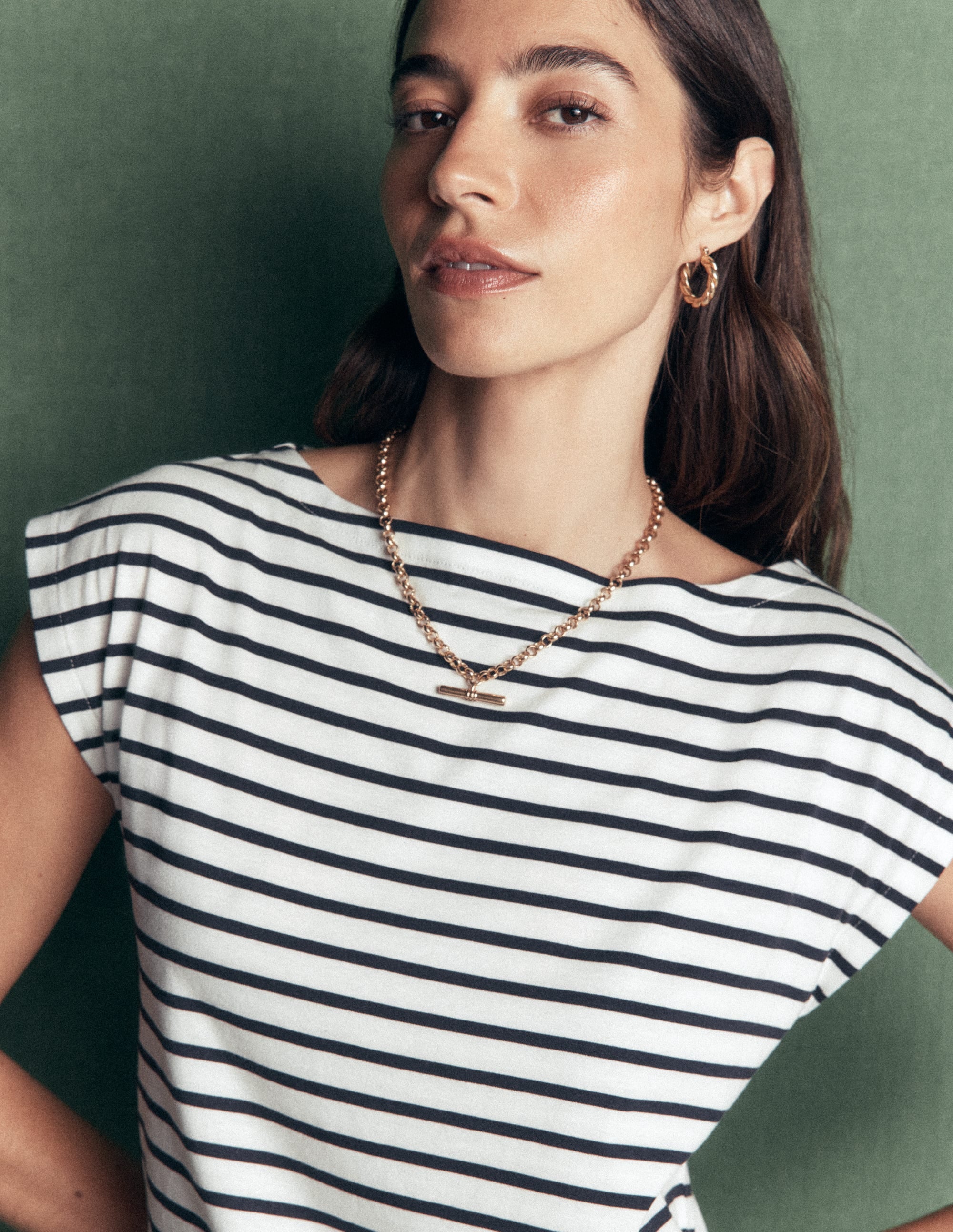 Supersoft Slash Neck T-Shirt-Ivory and Navy Stripe - Image 2