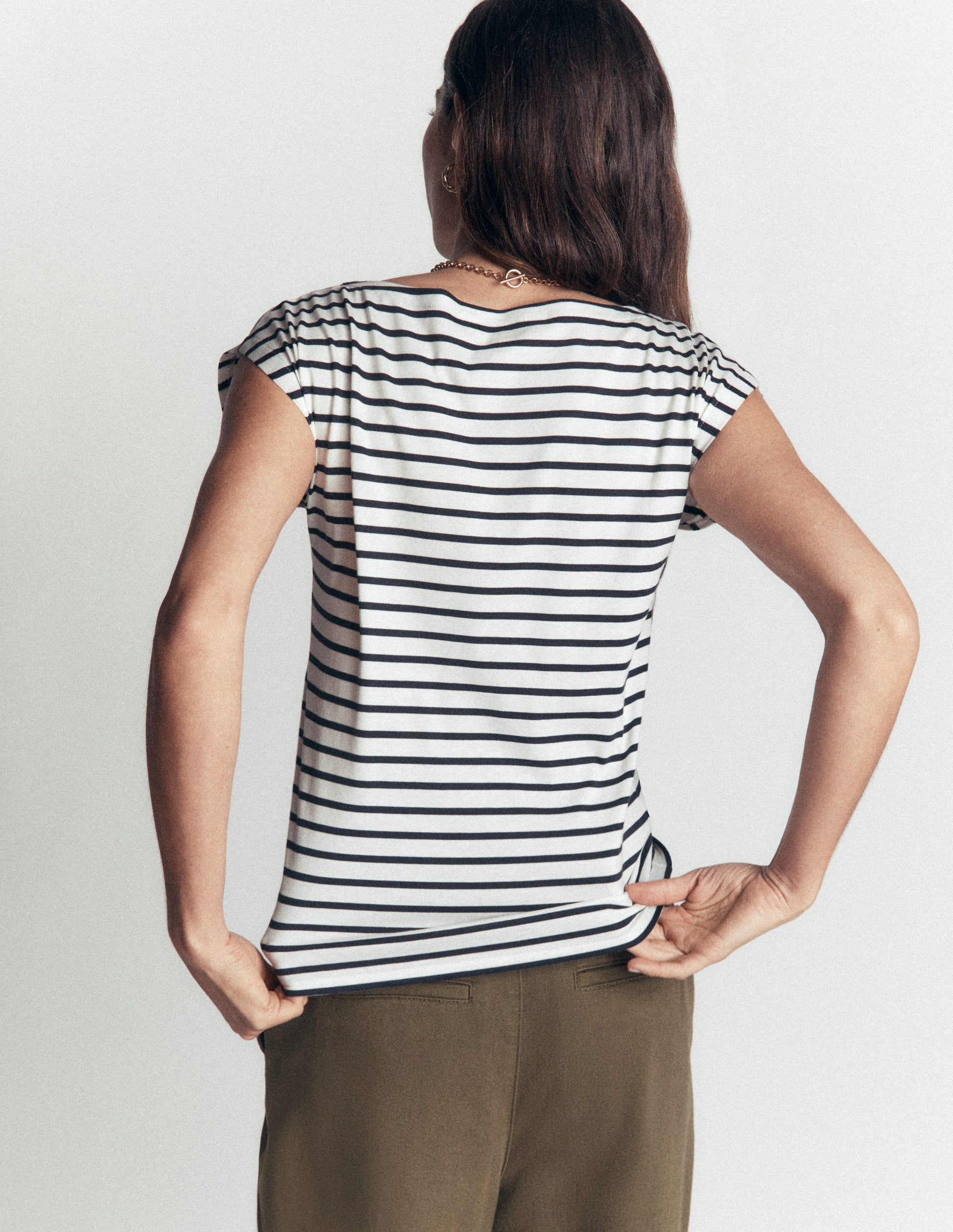 Supersoft Slash Neck T-Shirt-Ivory and Navy Stripe-3