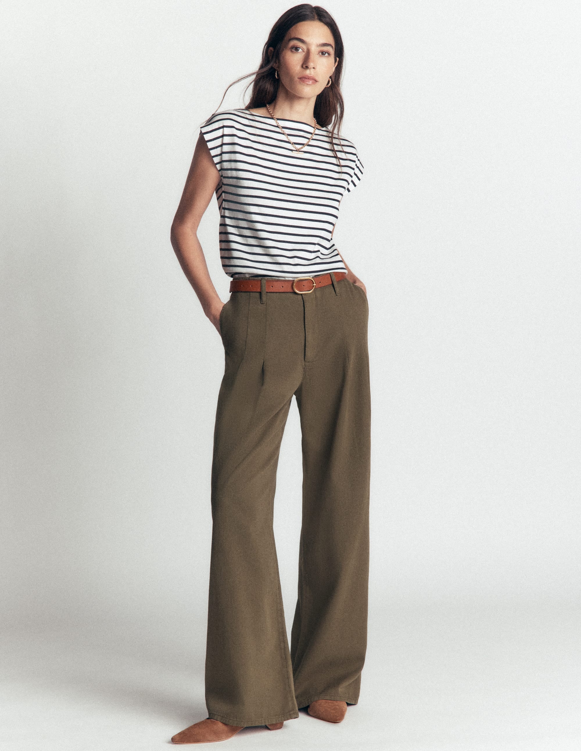 Supersoft Slash Neck T-Shirt-Ivory and Navy Stripe - Image 4