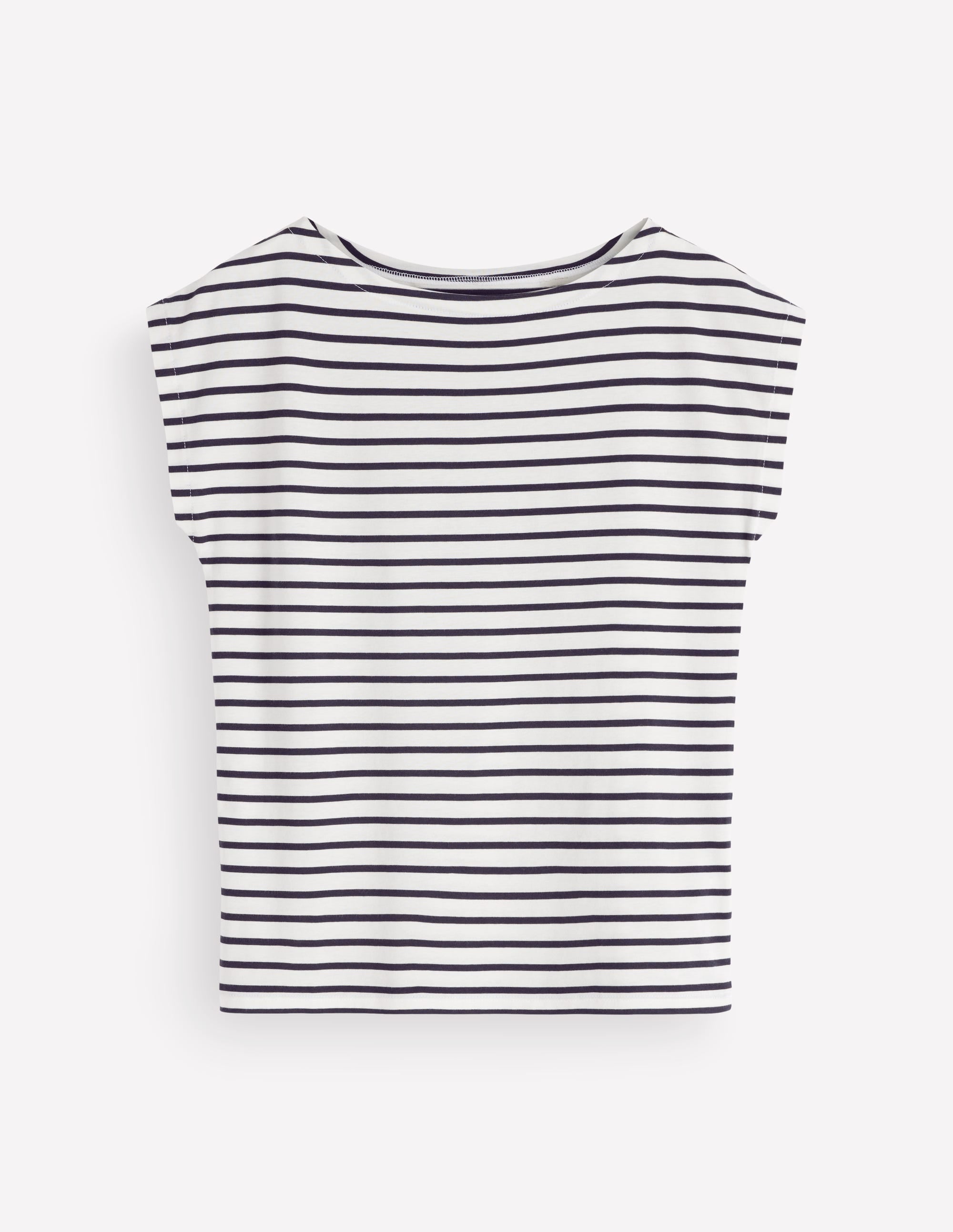 Supersoft Slash Neck T-Shirt-Ivory and Navy Stripe - Image 5