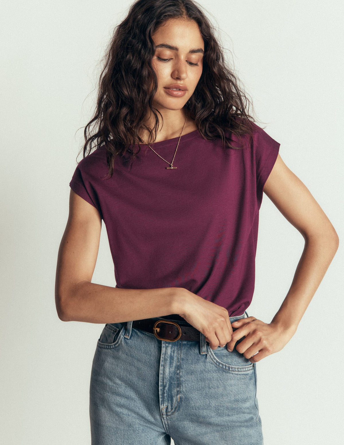 Supersoft Slash Neck T-Shirt-Dark Cherry-1