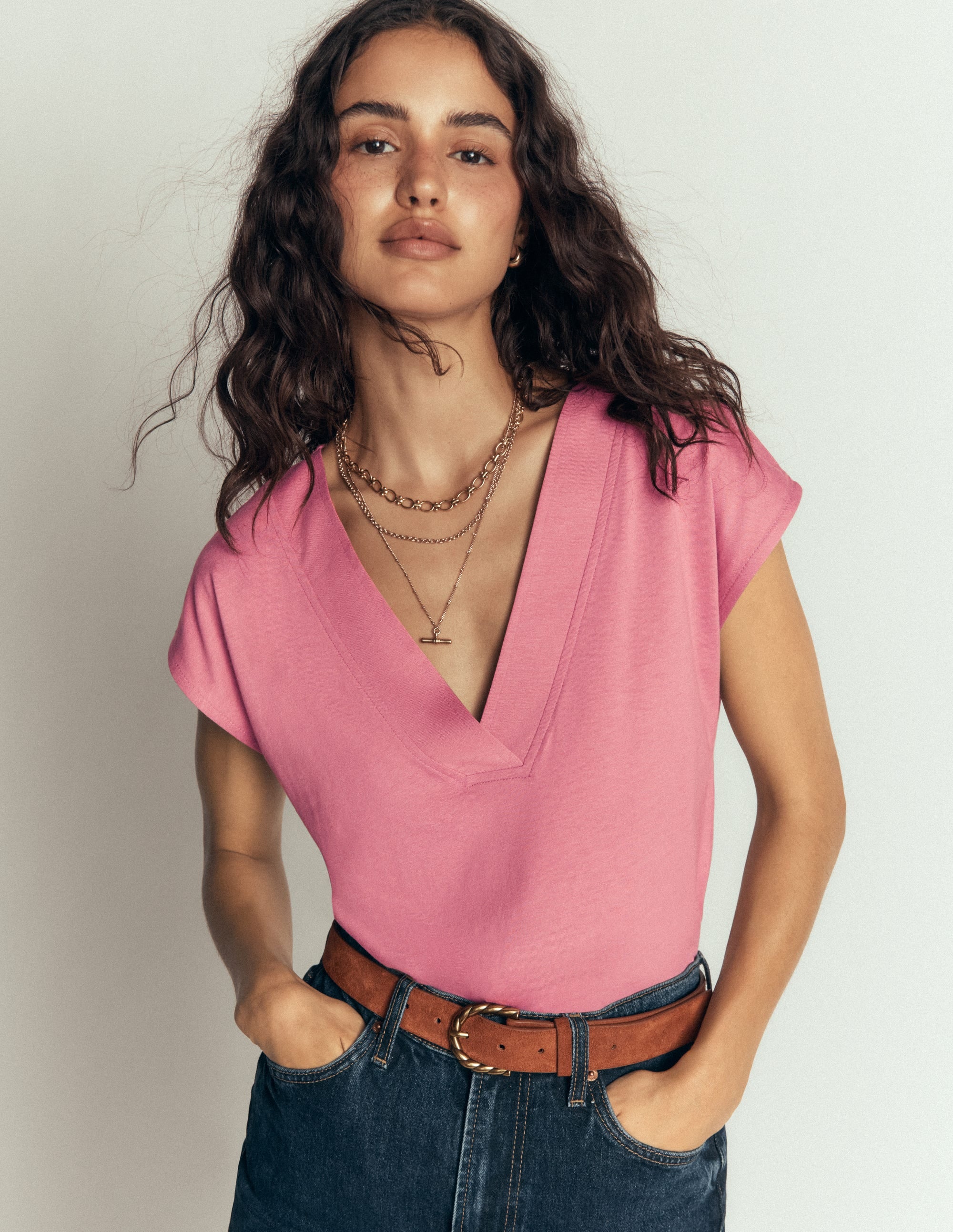 Supersoft V-neck T-shirt-Pink Heather - Image 1