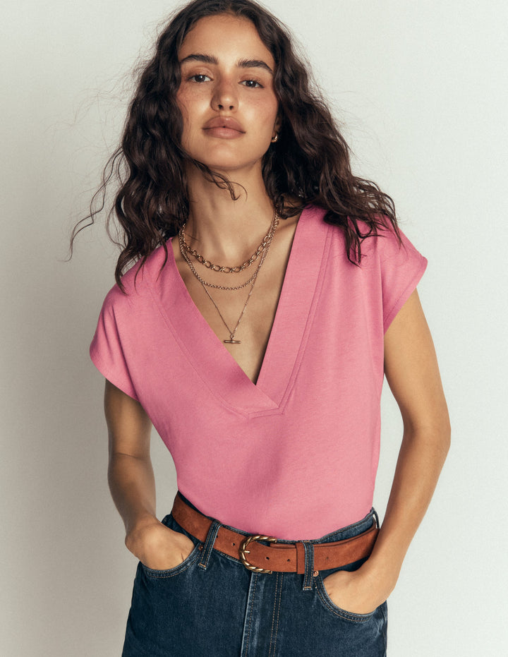 Imi Supersoft V-neck T-shirt-Pink Heather