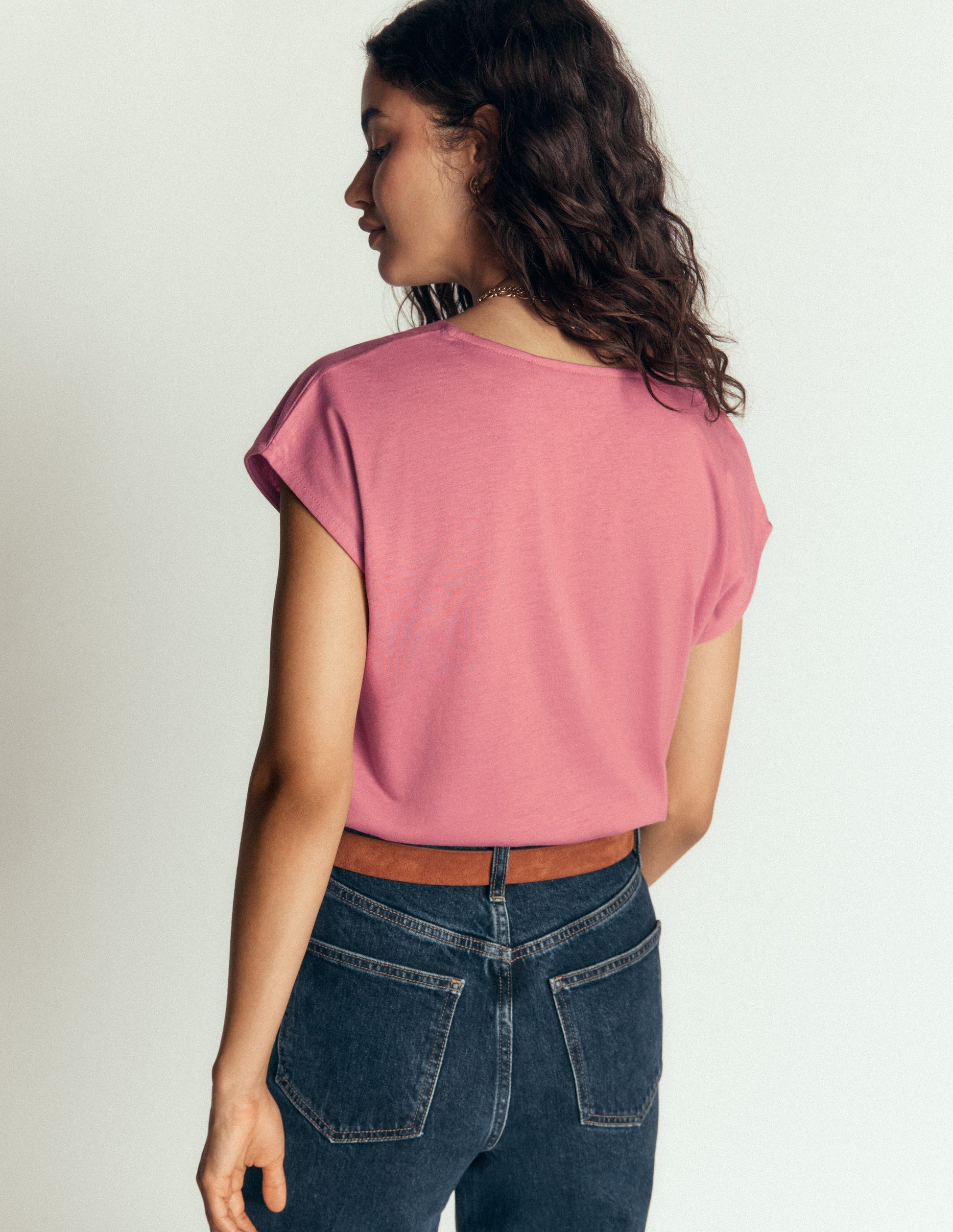 Supersoft V-neck T-shirt-Pink Heather-3