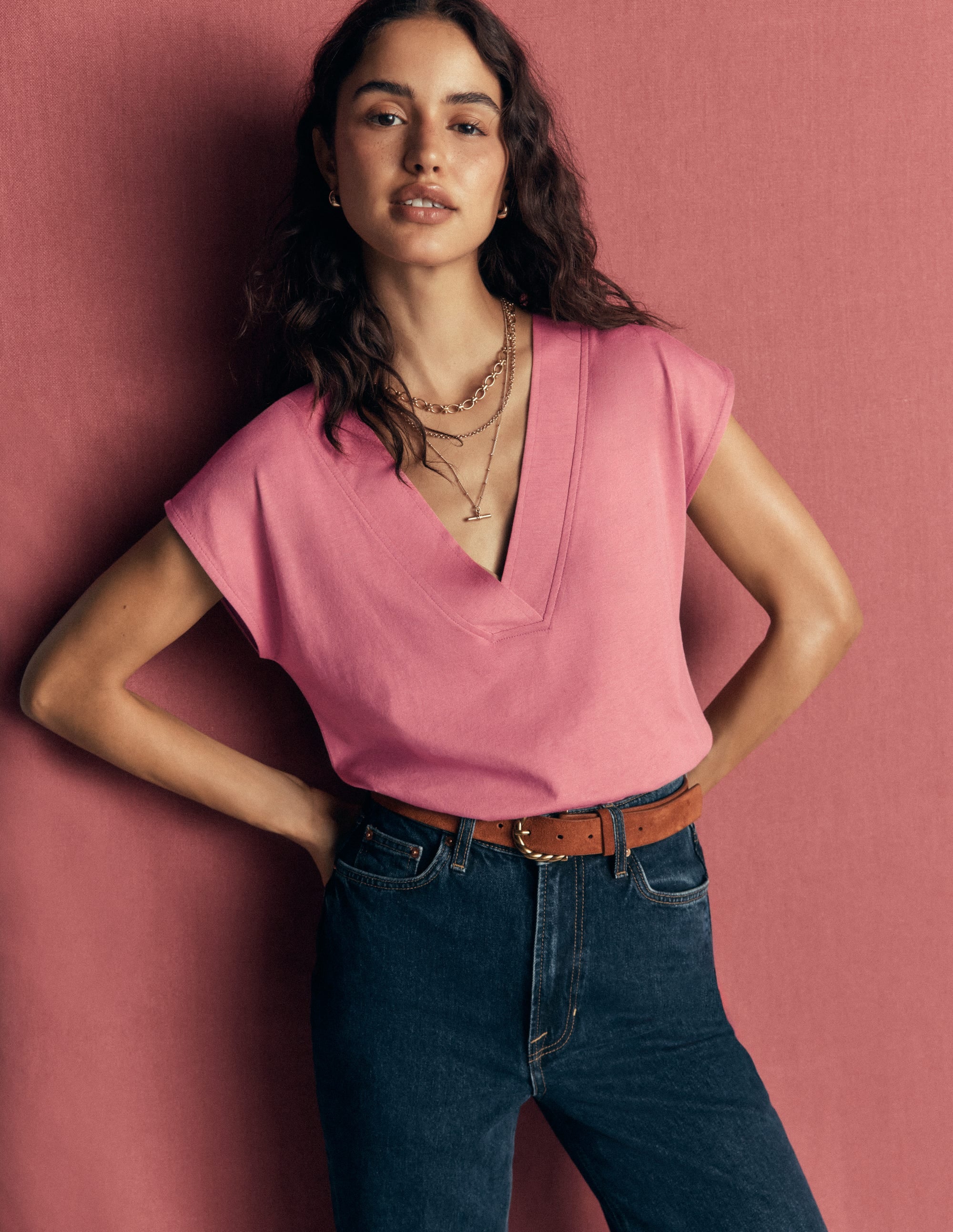Supersoft V-neck T-shirt-Pink Heather - Image 4