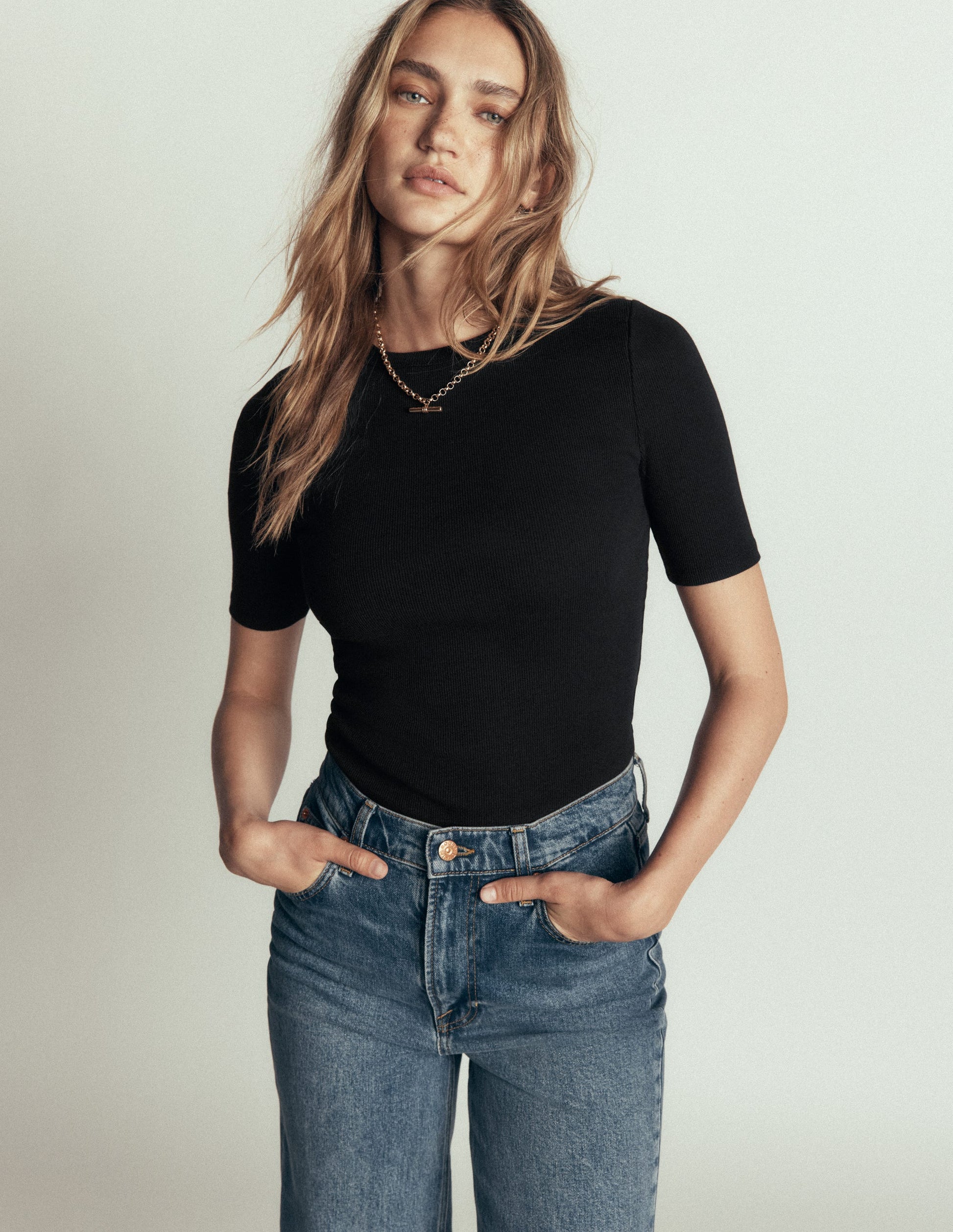 Ribbed Cotton T-Shirt-Black-4