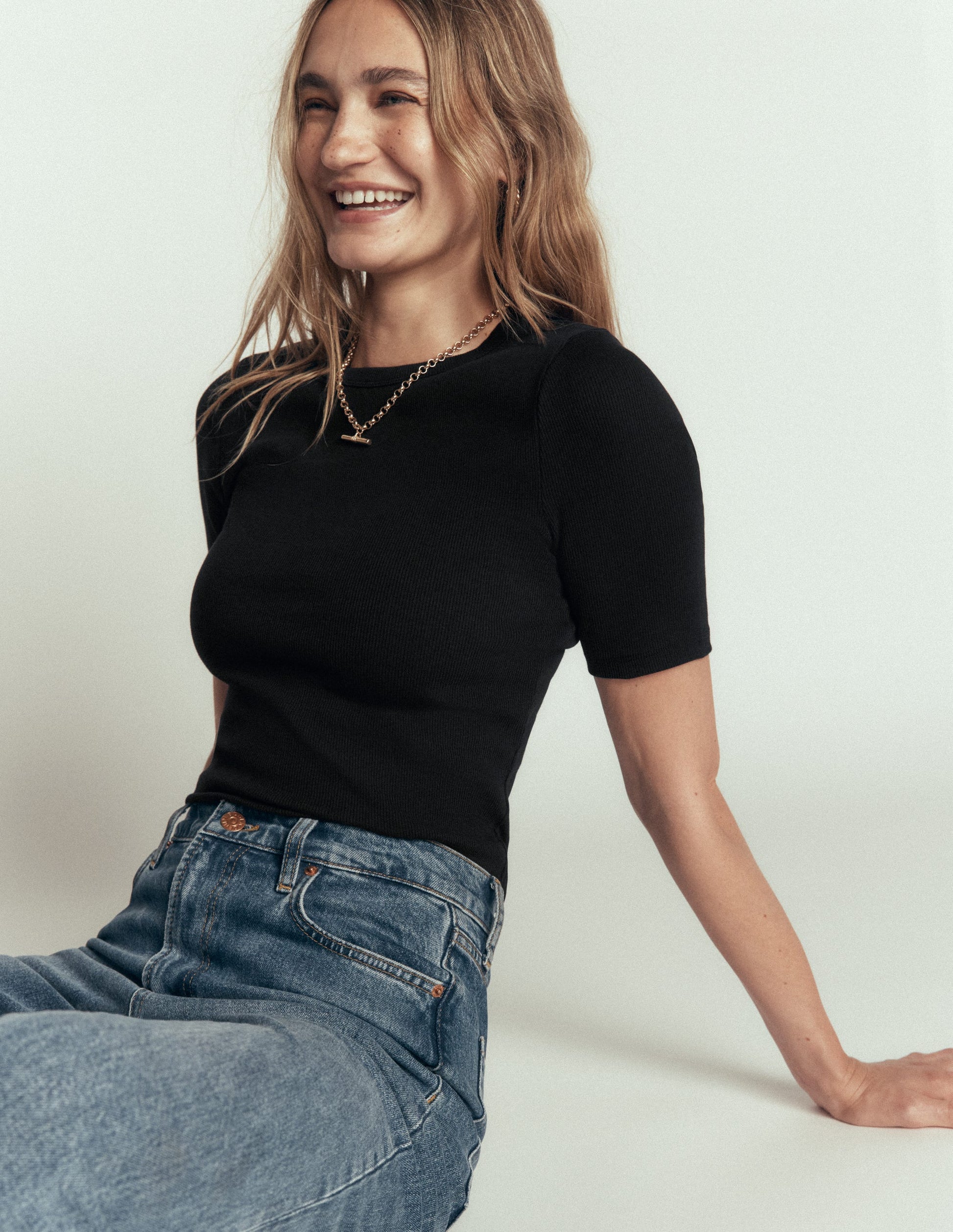 Ribbed Cotton T-Shirt-Black-5