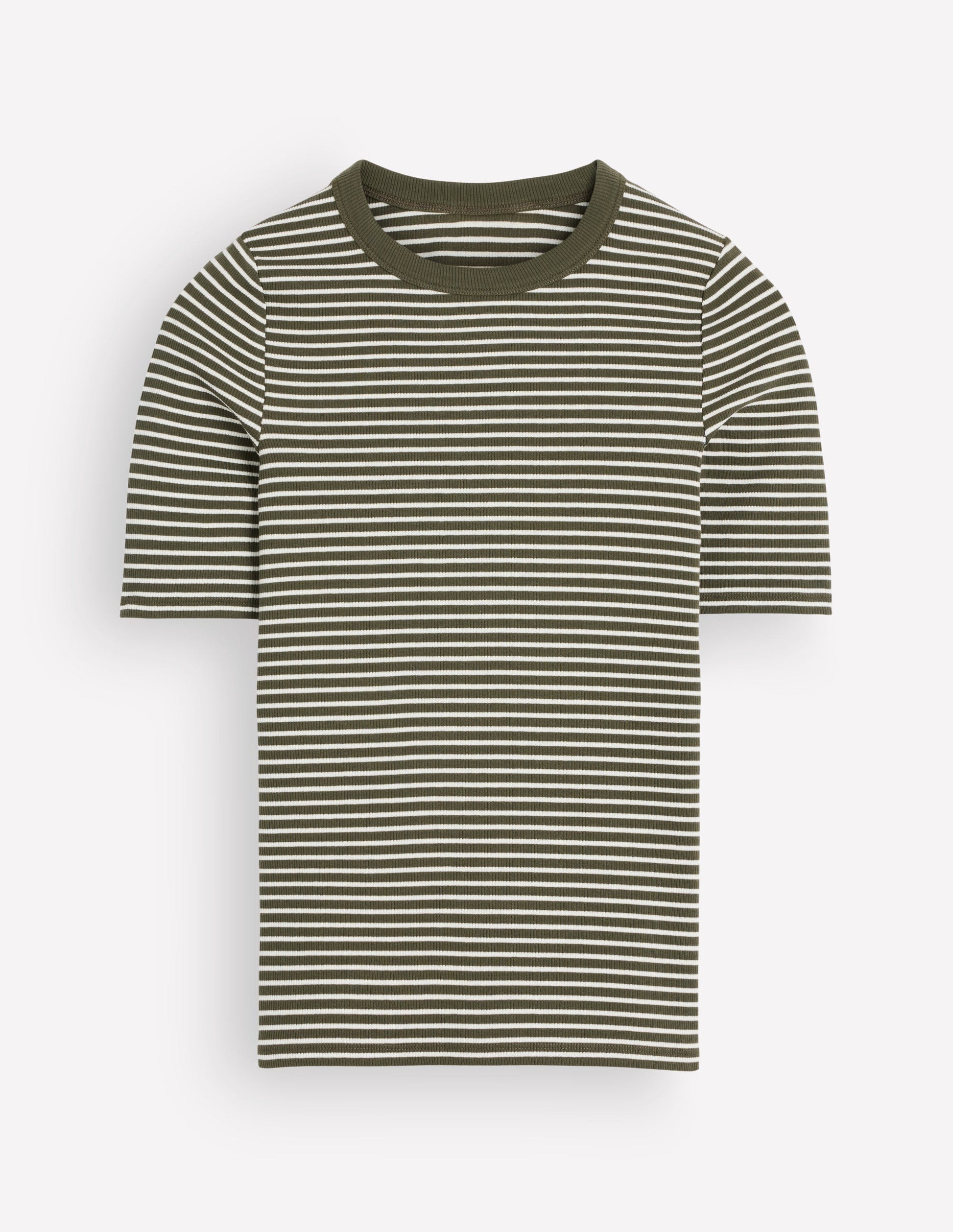 Ribbed Cotton T-Shirt-Olive Night and Ivory Stripe-7