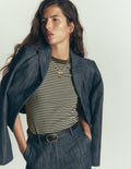 Ribbed Cotton T-Shirt-Olive Night and Ivory Stripe