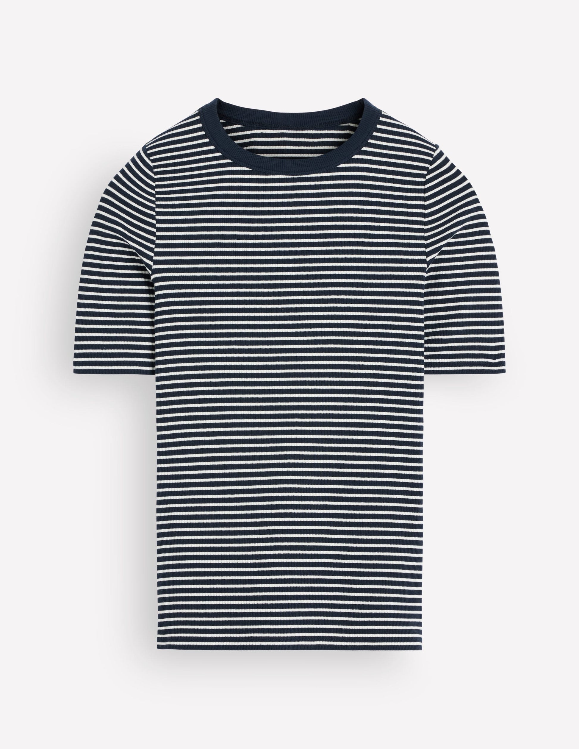 Ribbed Cotton T-Shirt-Ivory and Navy Stripe-5