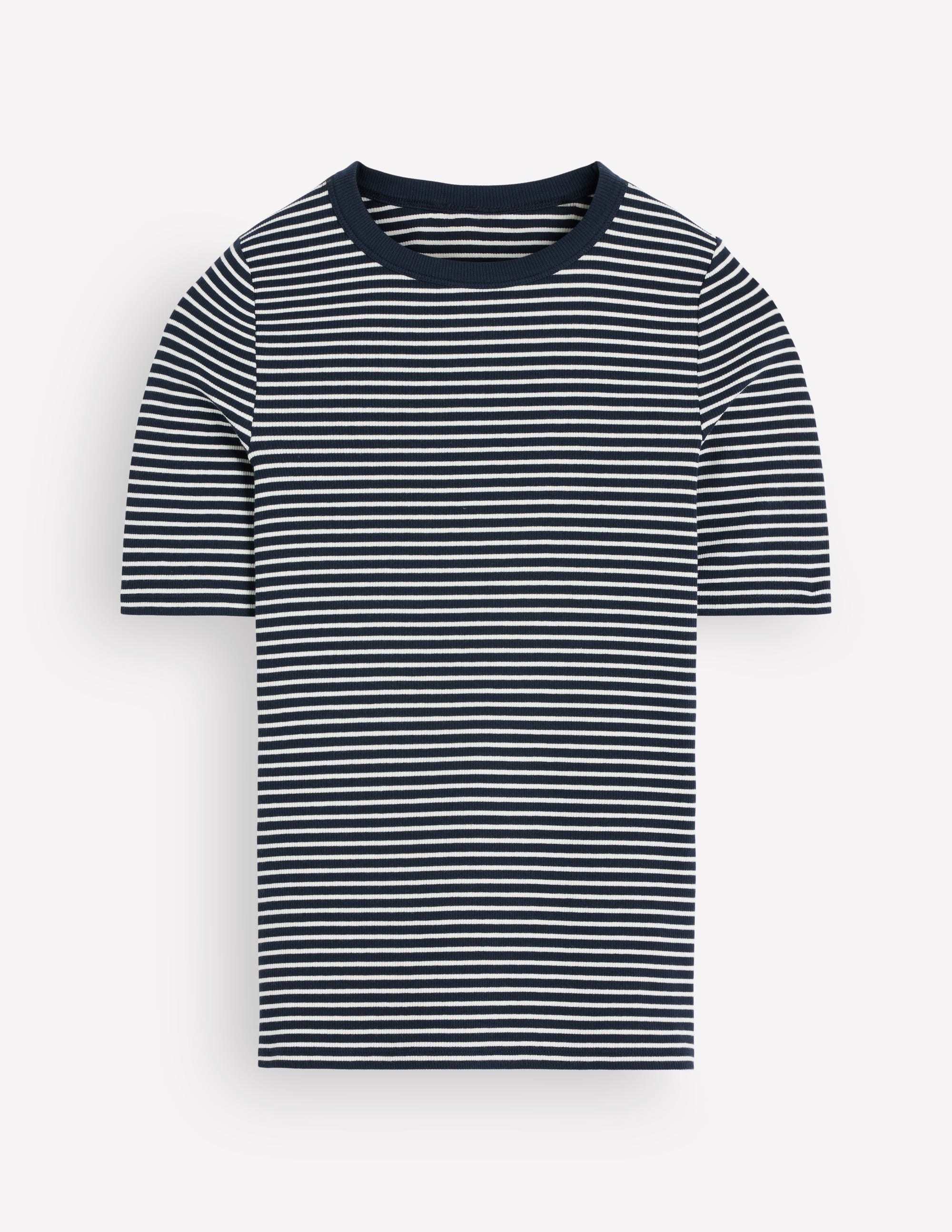 Ribbed Cotton T-Shirt-Ivory and Navy Stripe - Image 5