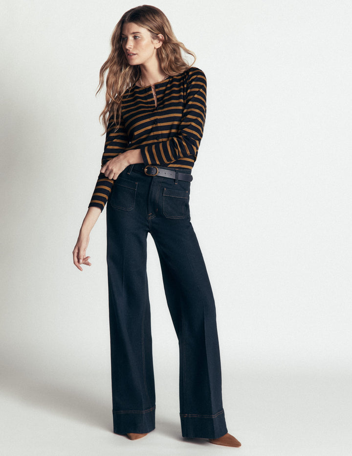 Iris Puff Sleeve Mariner-Navy and Dijon Stripe