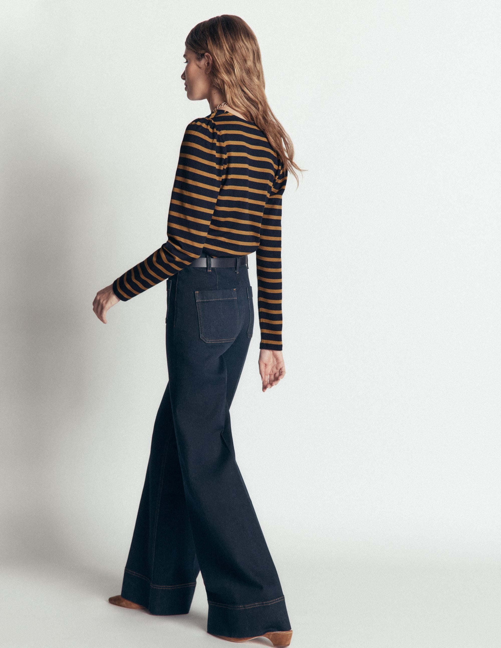 Iris Puff Sleeve Mariner-Navy and Dijon Stripe - Image 3