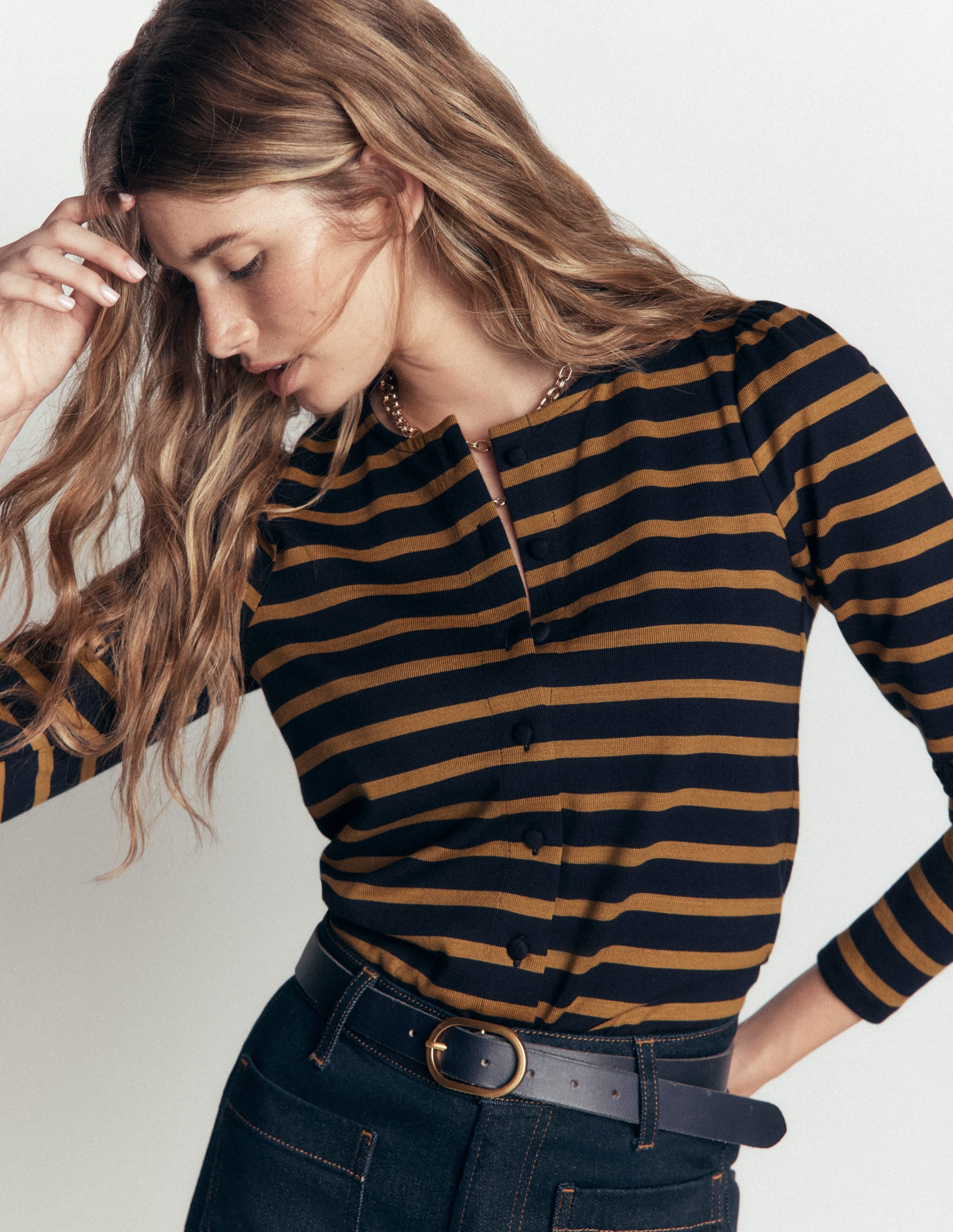 Iris Puff Sleeve Mariner-Navy and Dijon Stripe - Image 4