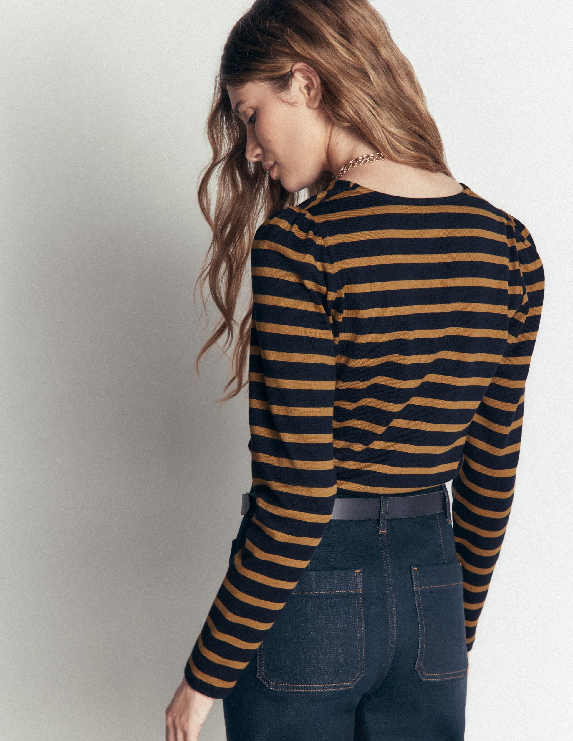 Iris Puff Sleeve Mariner-Navy and Dijon Stripe-5