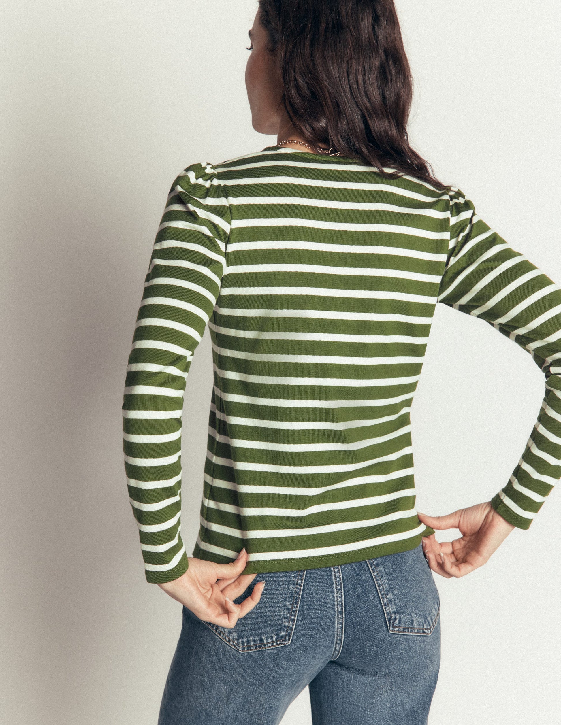 Iris Puff Sleeve Mariner-Chive and Ivory Stripe-2