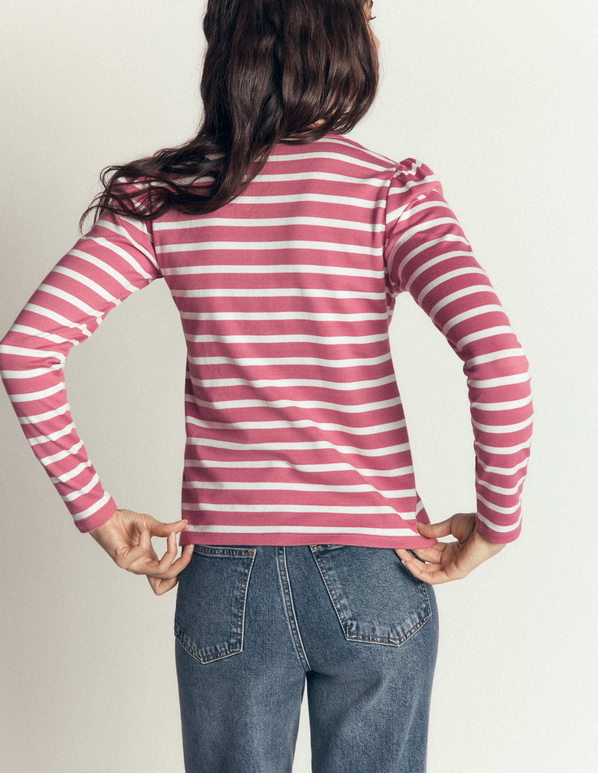 Iris Puff Sleeve Mariner-Heather Rose and Ivory Stripe - Image 3