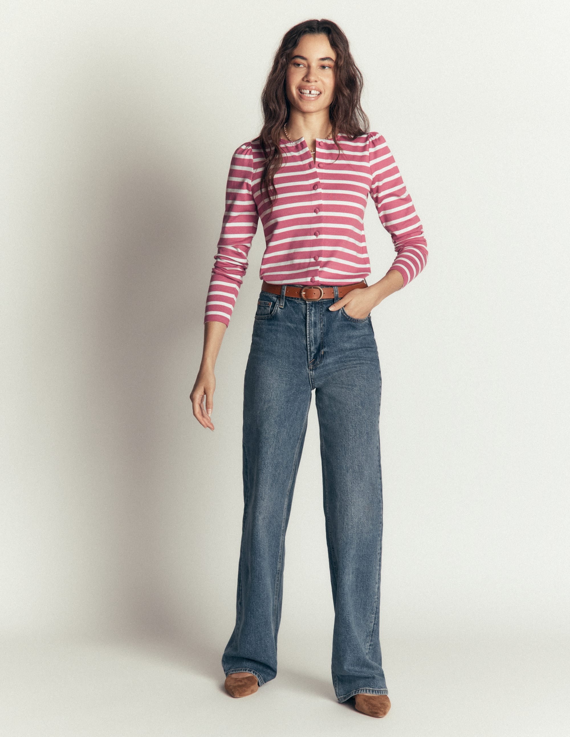 Iris Puff Sleeve Mariner-Heather Rose and Ivory Stripe - Image 4