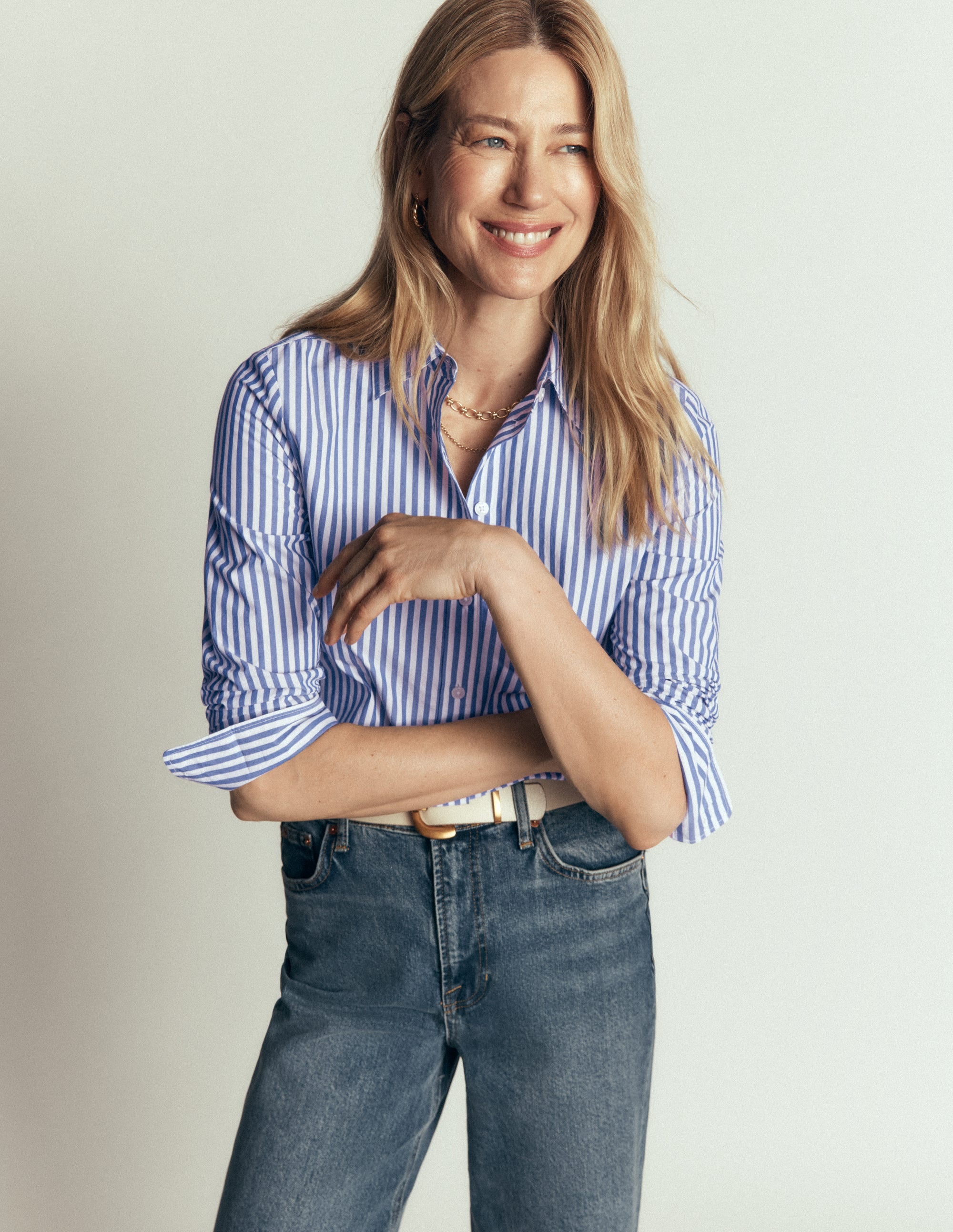 The New Sienna Cotton Shirt-Bright Blue, Ivory Stripe - Image 1
