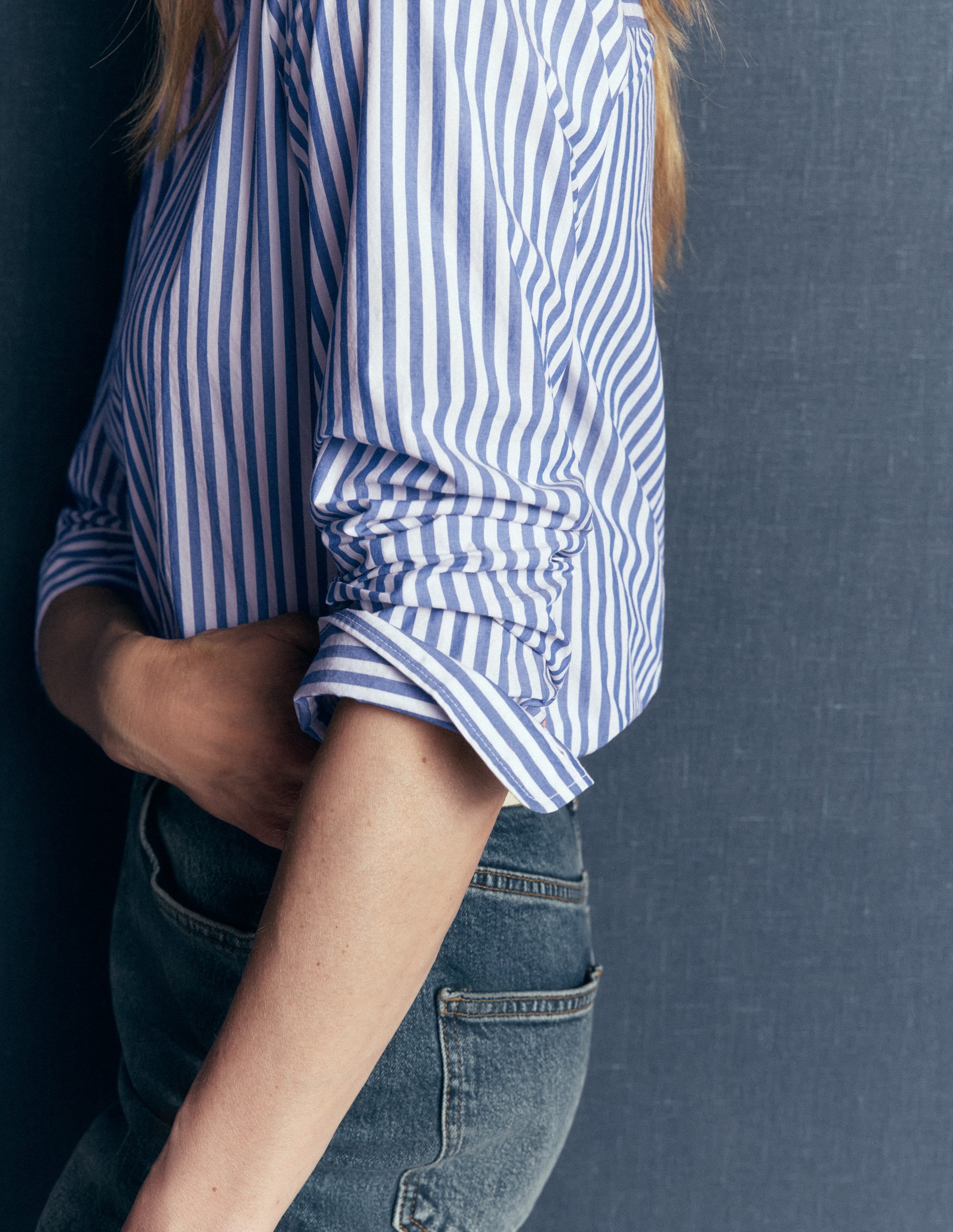 The New Sienna Cotton Shirt-Bright Blue, Ivory Stripe - Image 2