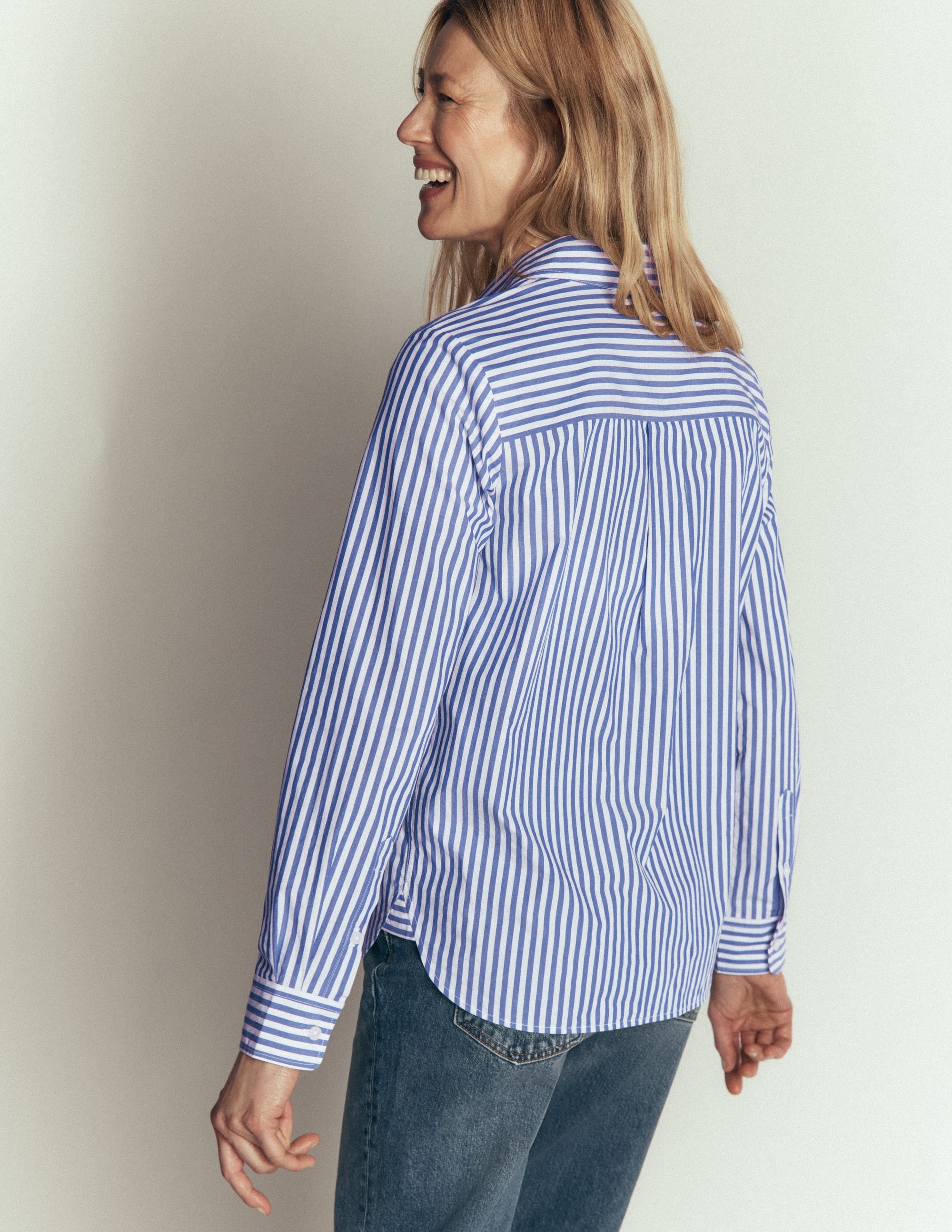 The New Sienna Cotton Shirt-Bright Blue, Ivory Stripe - Image 3