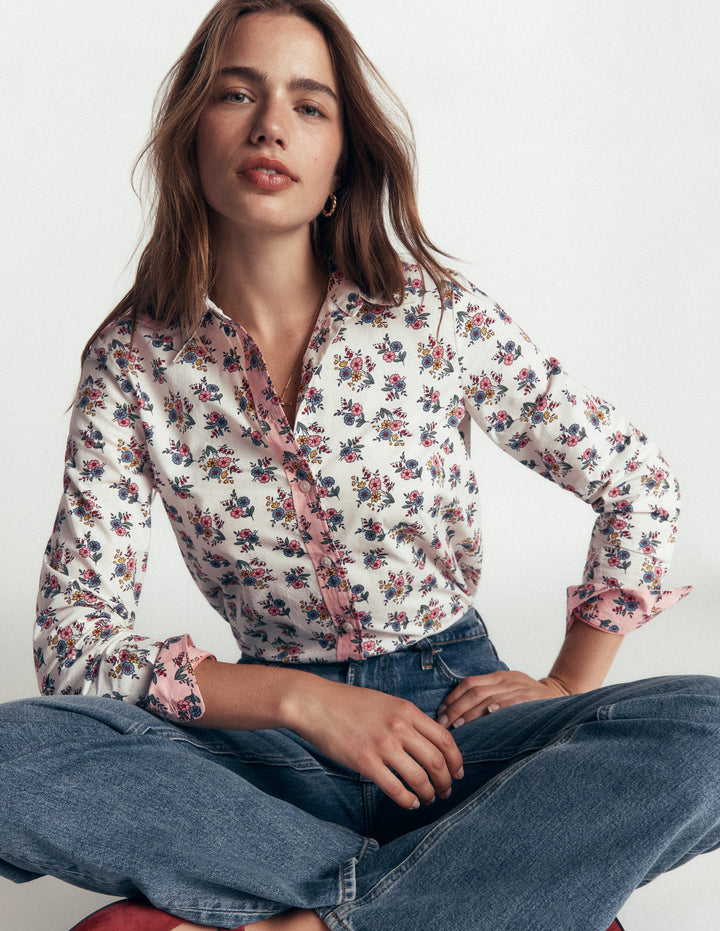 The New Sienna Cotton Shirt-Soft Cream, Delicate Garden