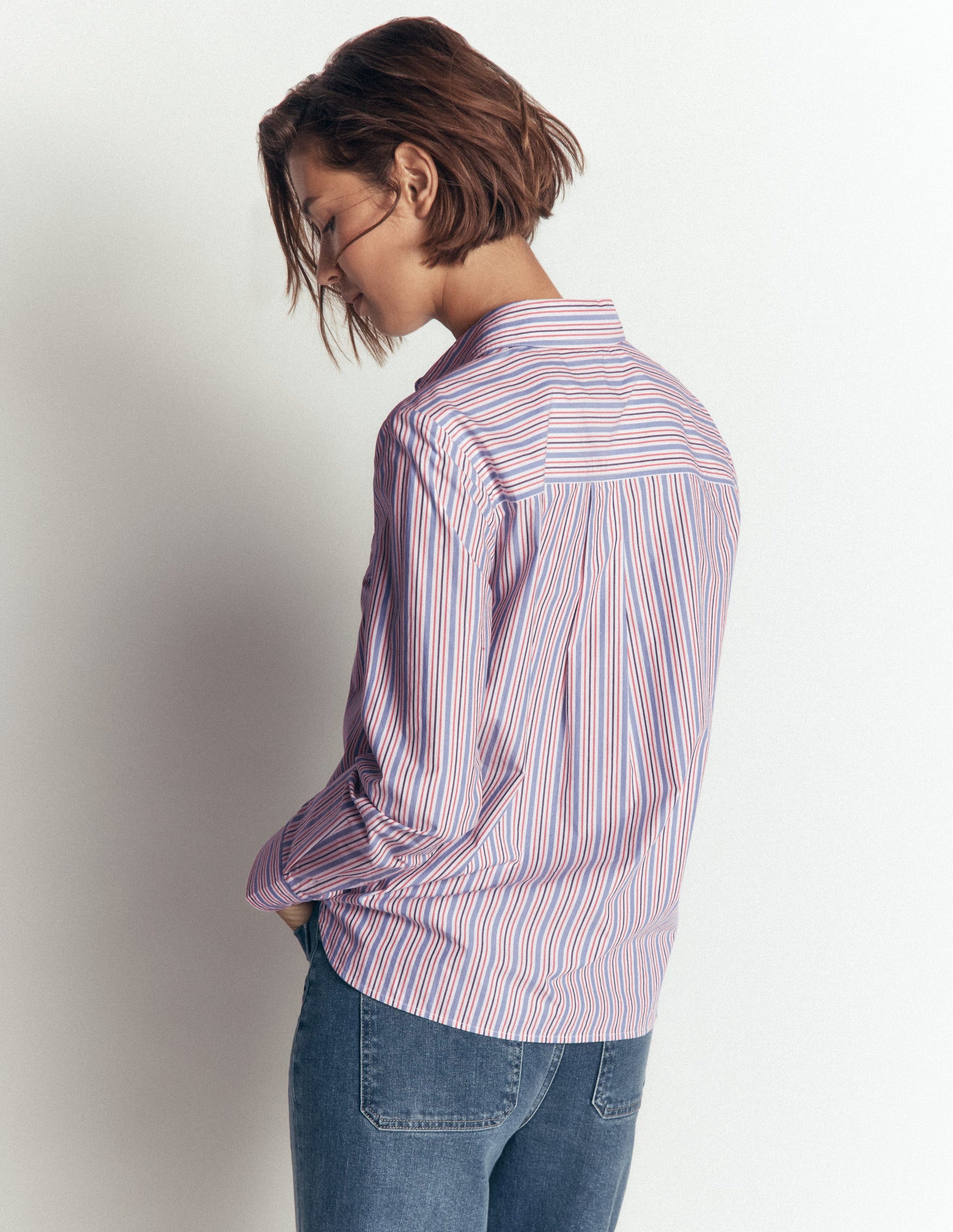 The New Sienna Cotton Shirt-Blue, Jam Red Stripe-3