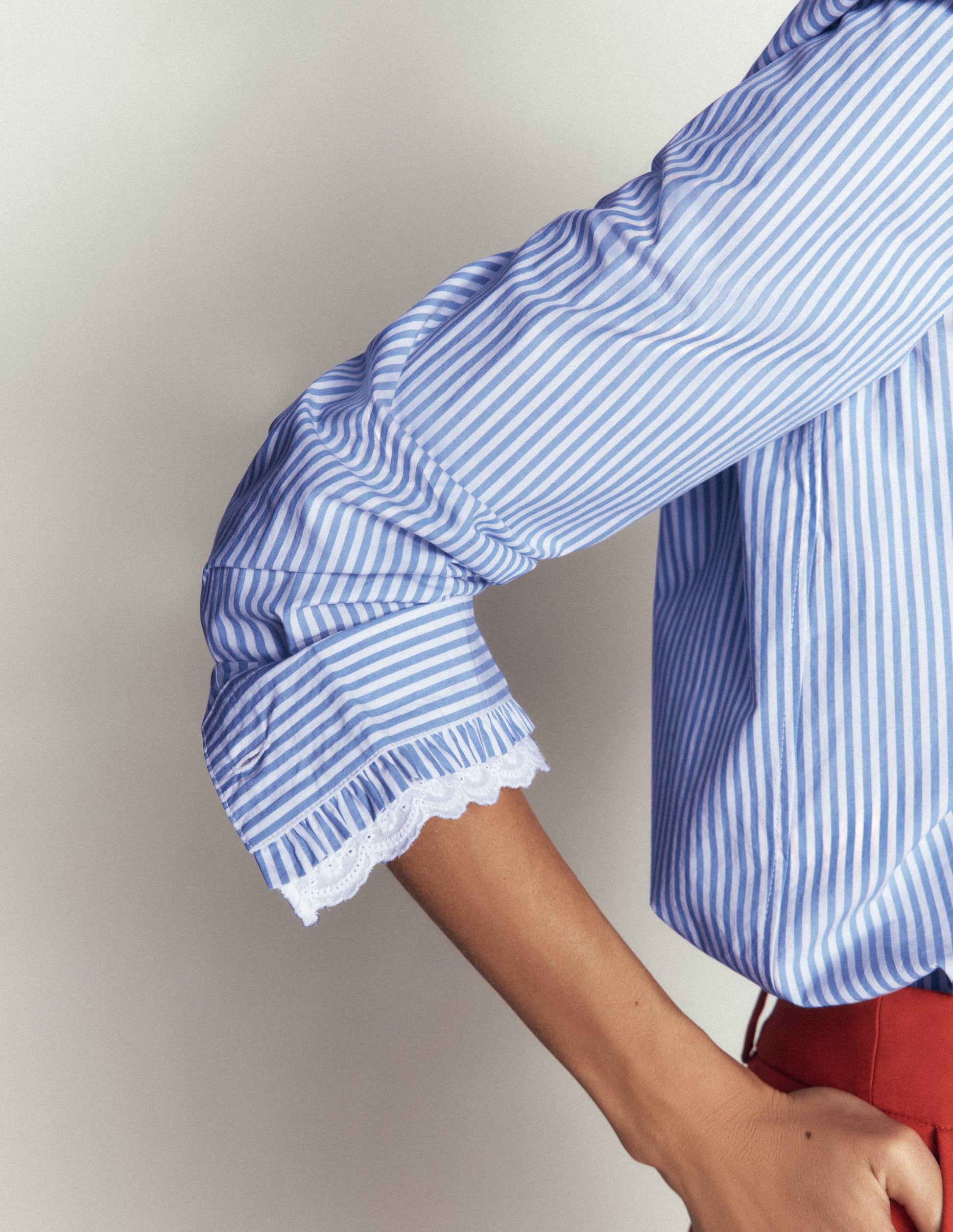 Sienna Frill Cotton Shirt-Forget Me Not, Ivory Stripe-2