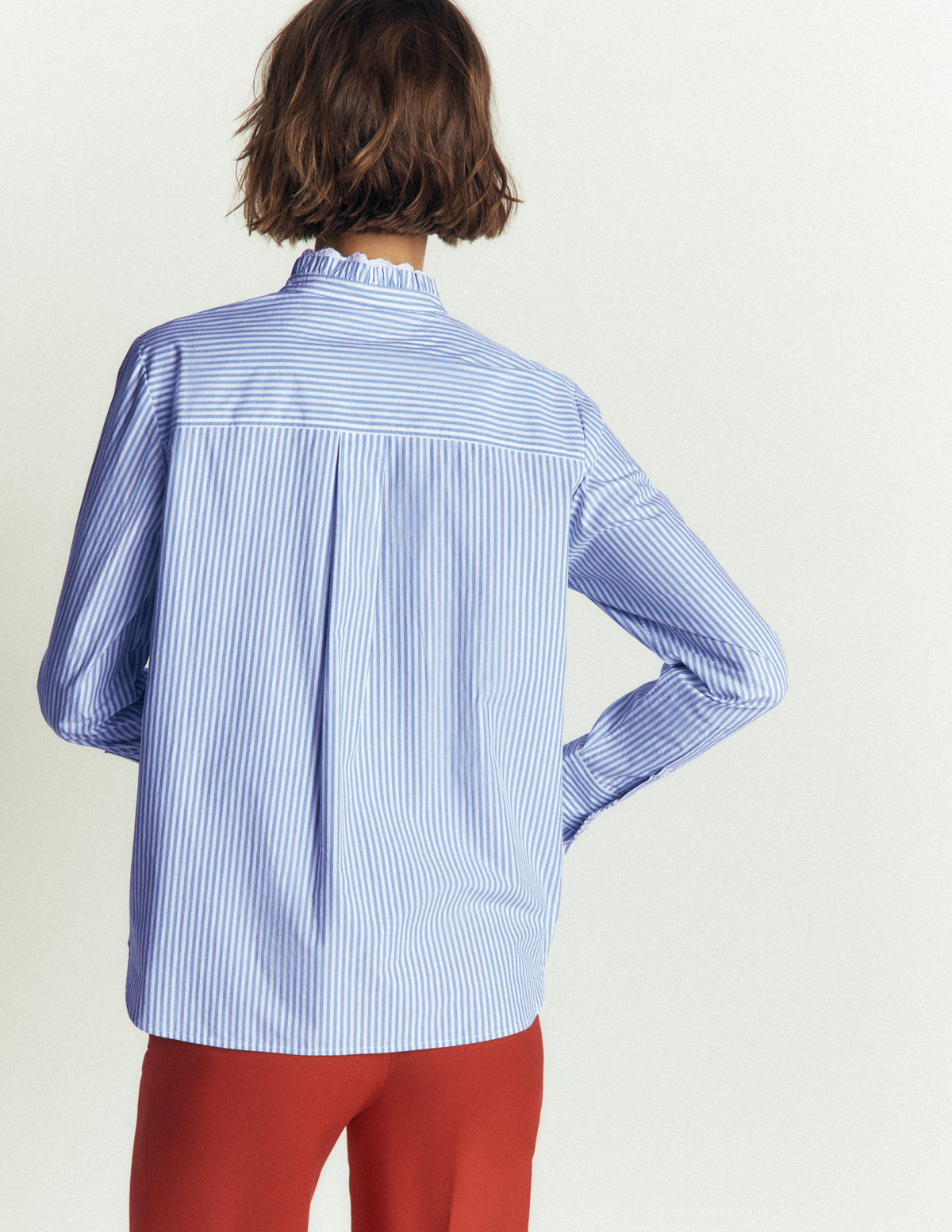 Sienna Frill Cotton Shirt - Forget Me Not, Ivory Stripe | Boden USA