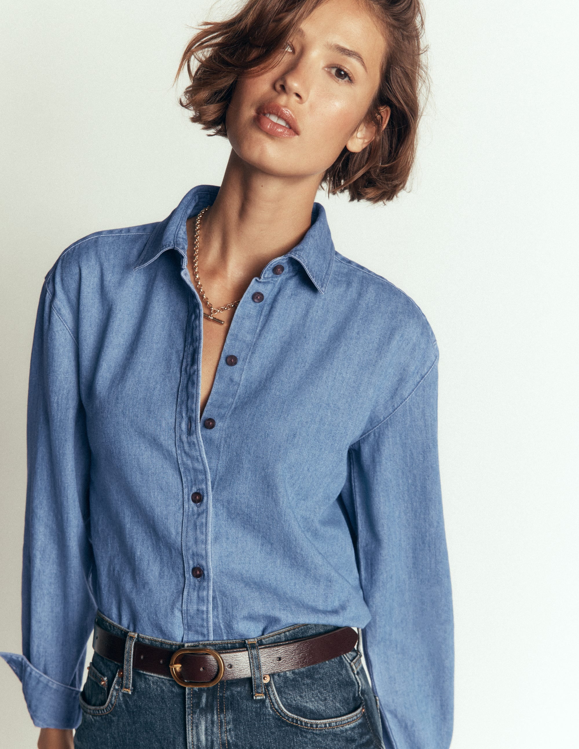Sienna Cropped Denim Shirt - Light Authentic Denim | Boden USA