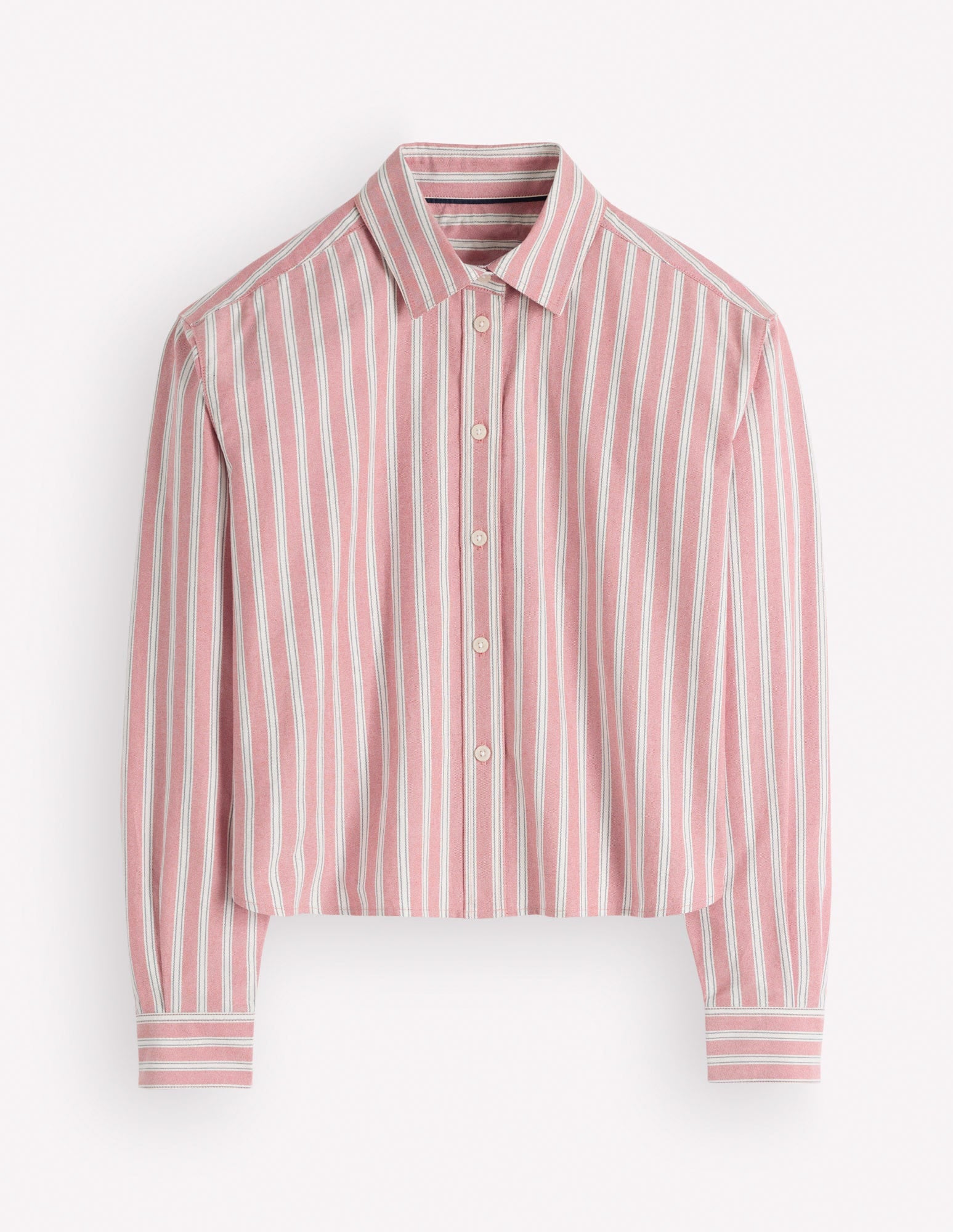 Sienna Cropped Cotton Shirt-Red, Navy Tram Stripe - Image 7