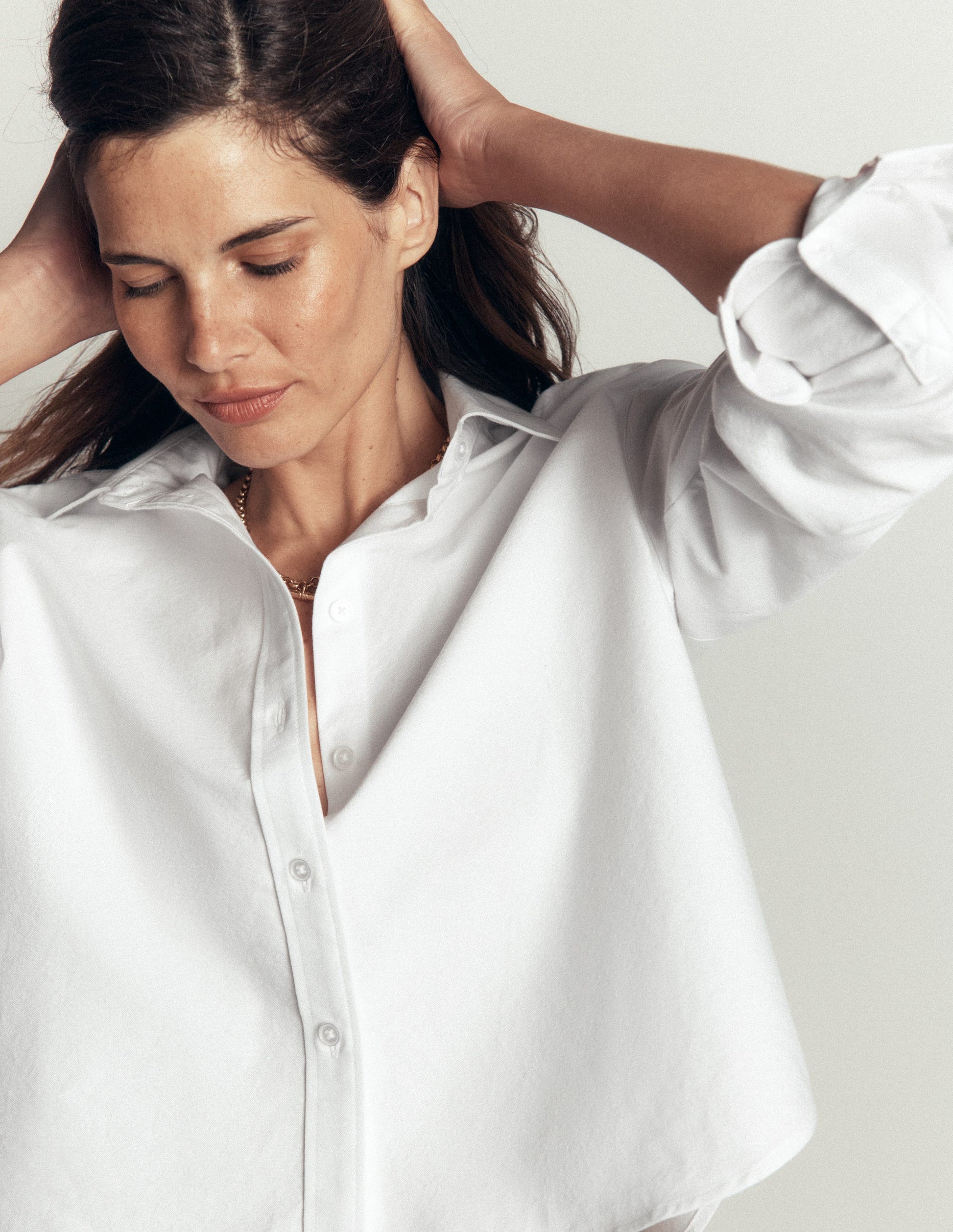 Sienna Cropped Cotton Shirt-White Oxford-2
