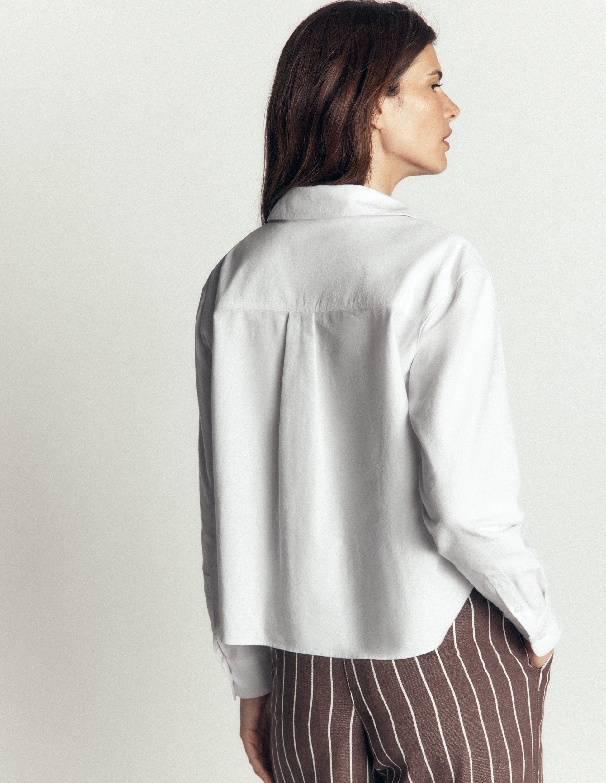 Sienna Cropped Cotton Shirt-White Oxford-3