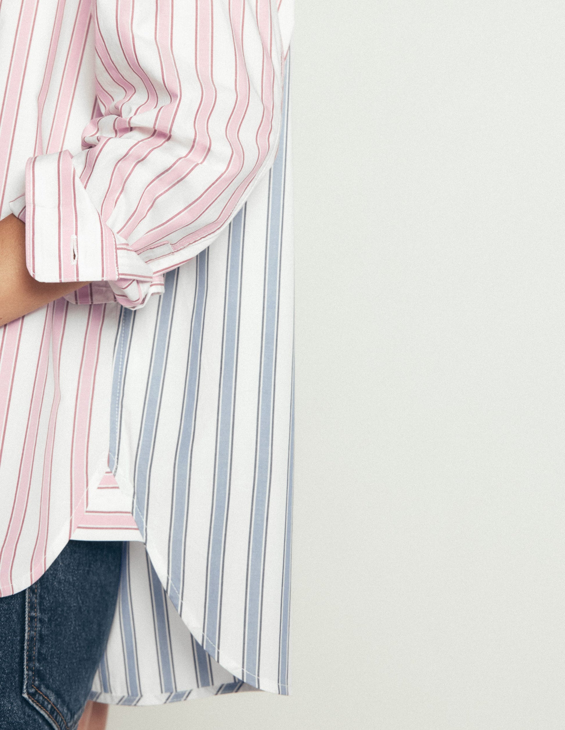 Sienna Relaxed Cotton Shirt-Pink and Blue, Hotched Stripe-2