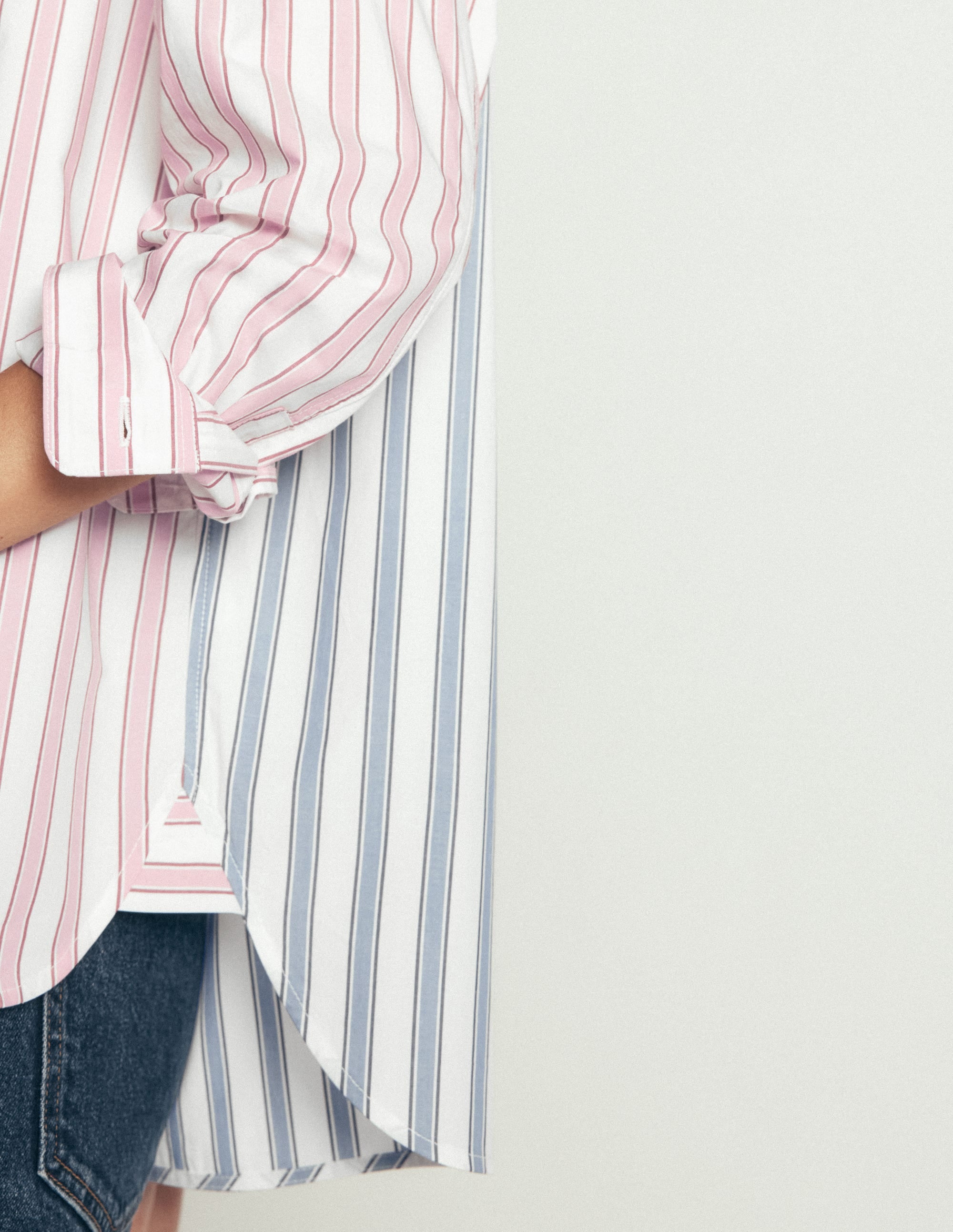 Sienna Relaxed Cotton Shirt-Pink and Blue, Hotched Stripe - Image 2